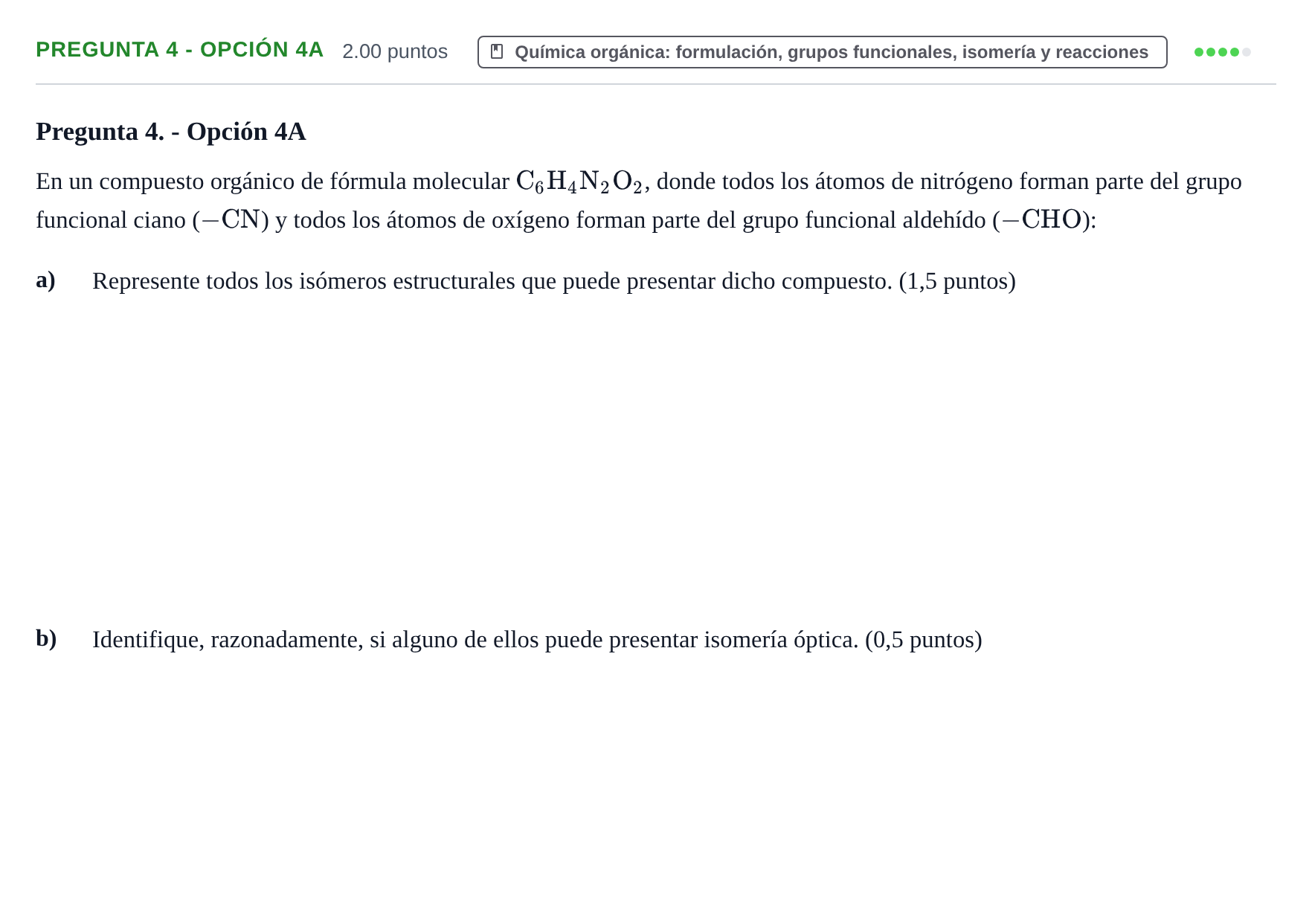Enunciado: Pregunta 4 - Opción 4A · Química PAU La Rioja Extraordinaria 2025