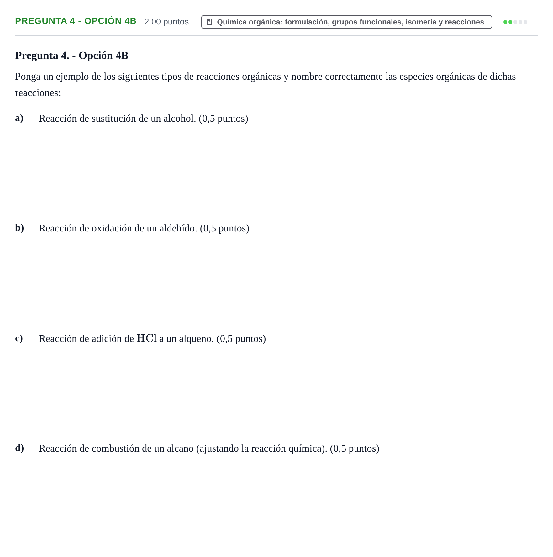 Enunciado: Pregunta 4 - Opción 4B · Química PAU La Rioja Extraordinaria 2025