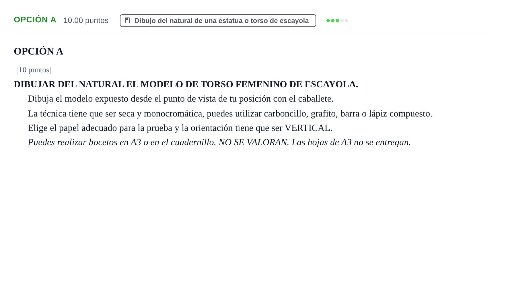 Enunciado: Opción A · Dibujo Artístico II PAU La Rioja Extraordinaria 2025