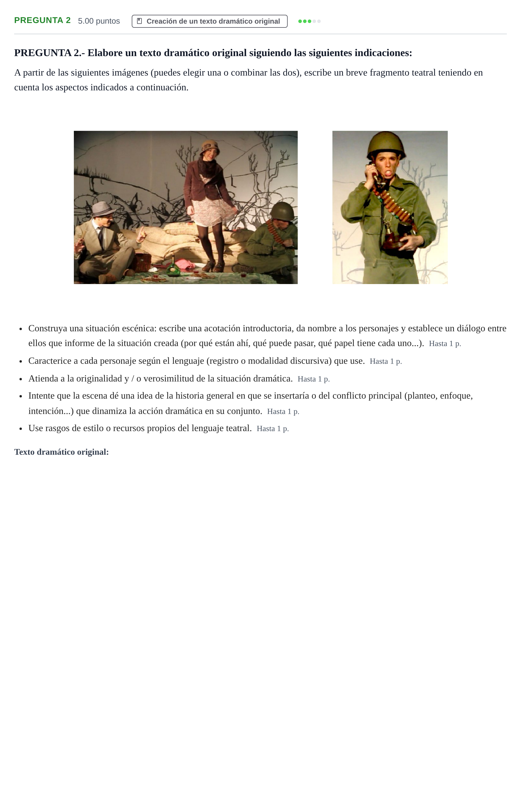 Enunciado: Pregunta 2 · Literatura Dramática PAU La Rioja Ordinaria 2025