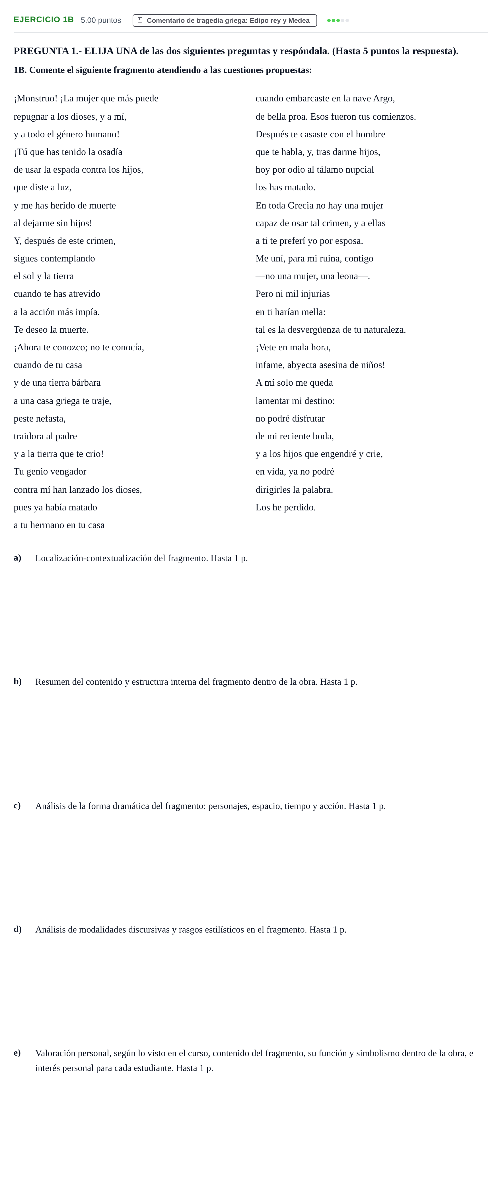 Enunciado: Ejercicio 1B · Literatura Dramática PAU La Rioja Extraordinaria 2025
