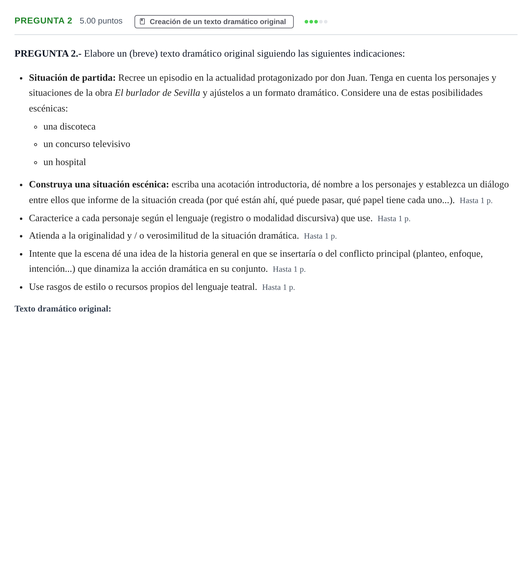 Enunciado: Pregunta 2 · Literatura Dramática PAU La Rioja Extraordinaria 2025