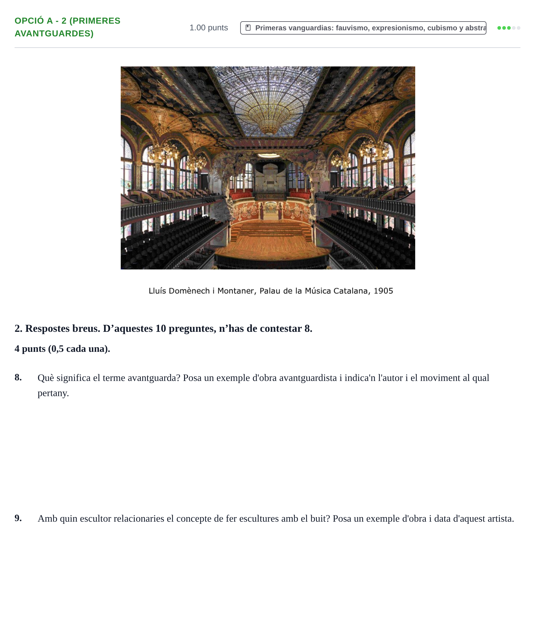 Enunciado: Ejercicio Opció A - 2 (Primeres avantguardes) · Fundamentos Artísticos PAU Baleares Ordinaria 2024