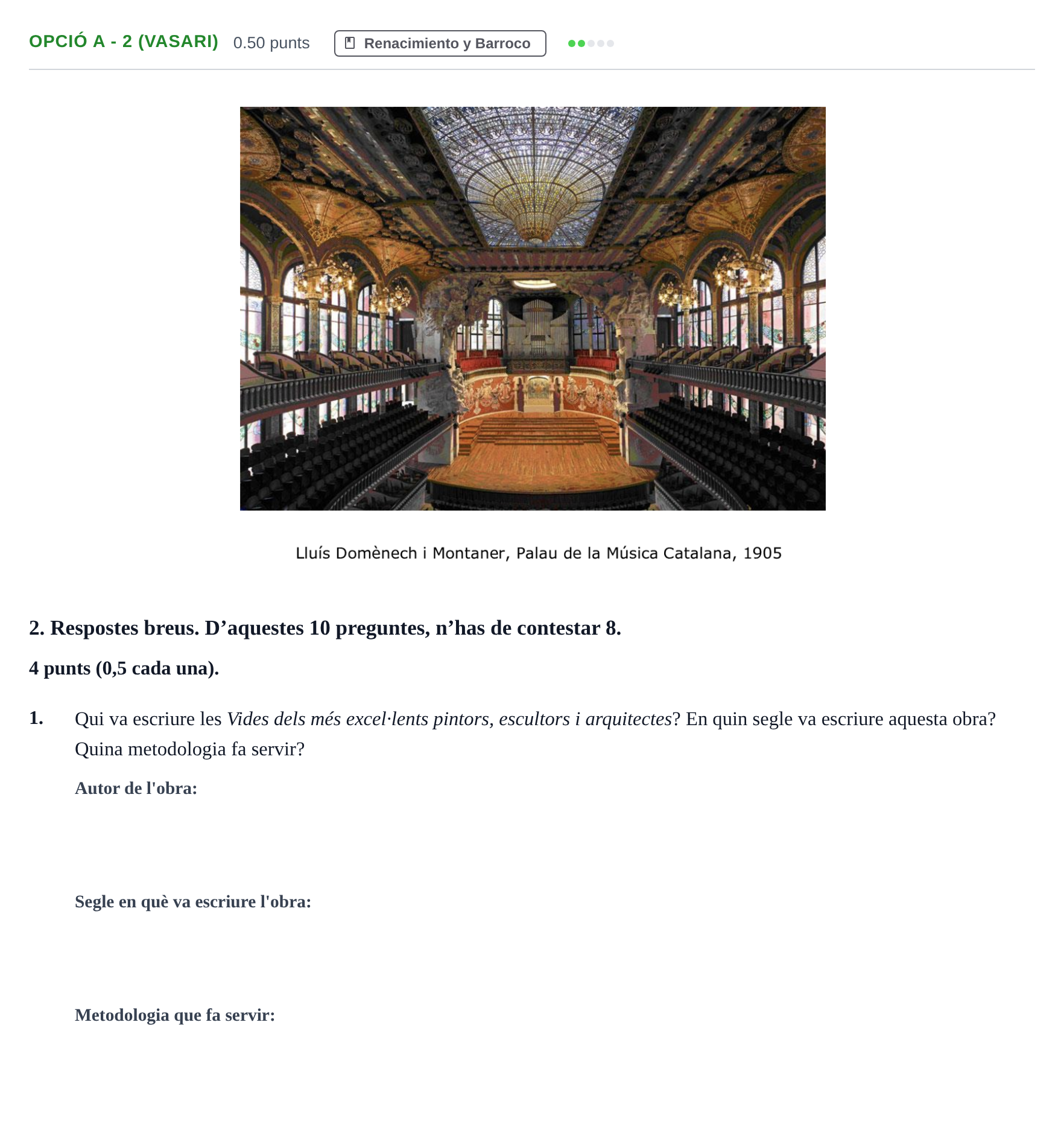 Enunciado: Ejercicio Opció A - 2 (Vasari) · Fundamentos Artísticos PAU Baleares Ordinaria 2024
