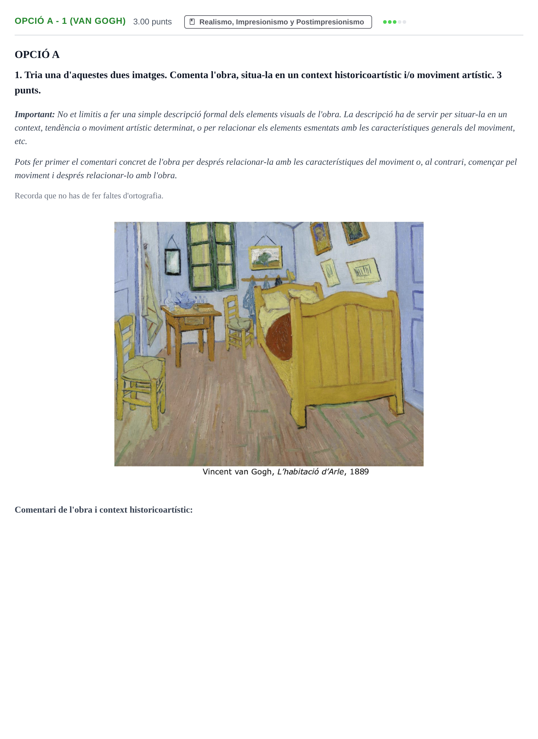 Enunciado: Ejercicio Opció A - 1 (Van Gogh) · Fundamentos Artísticos PAU Baleares Ordinaria 2024