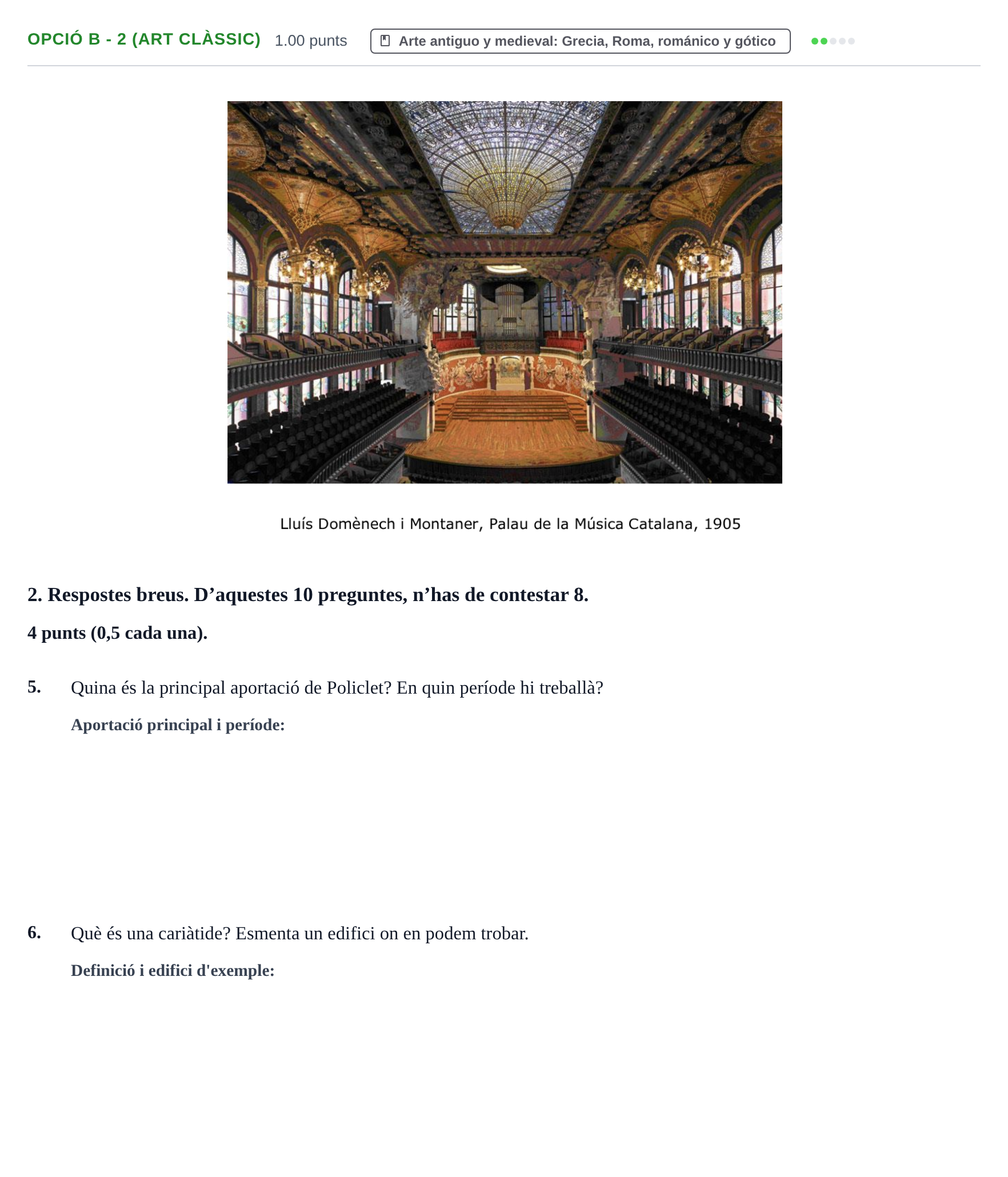 Enunciado: Ejercicio Opció B - 2 (Art clàssic) · Fundamentos Artísticos PAU Baleares Ordinaria 2024