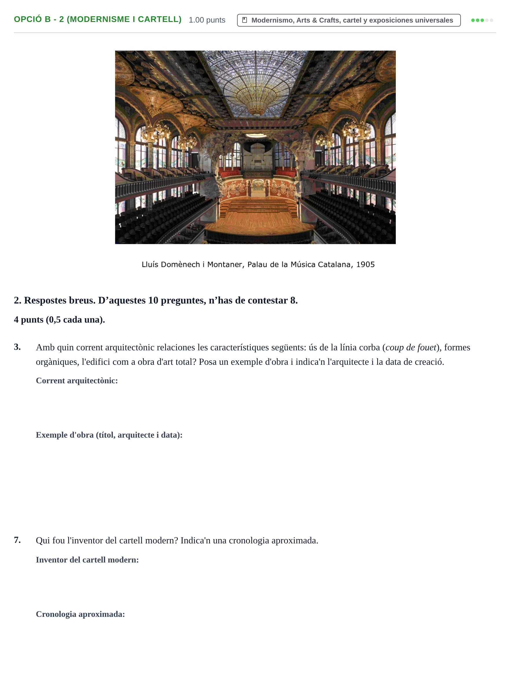 Enunciado: Ejercicio Opció B - 2 (Modernisme i cartell) · Fundamentos Artísticos PAU Baleares Ordinaria 2024