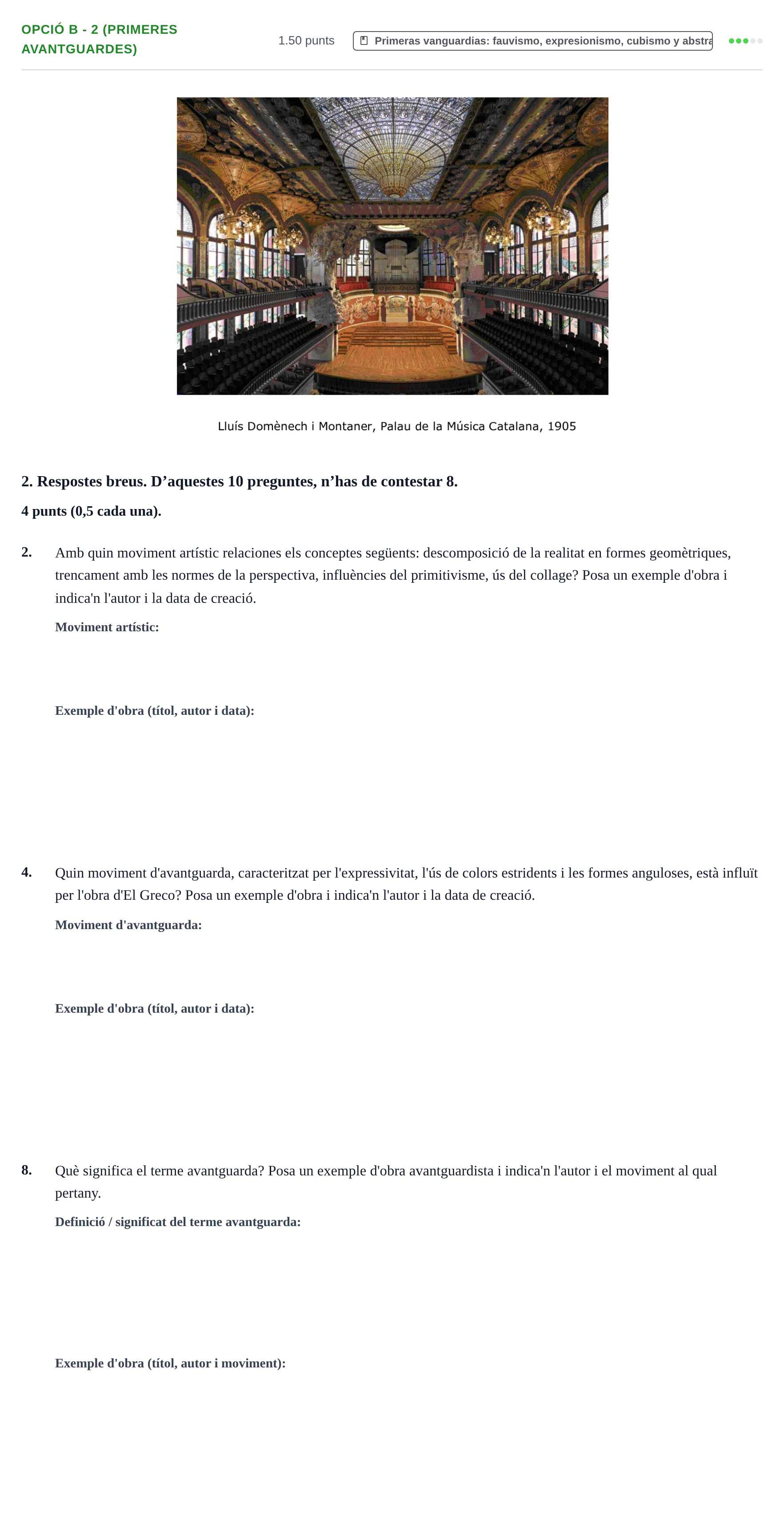 Enunciado: Ejercicio Opció B - 2 (Primeres avantguardes) · Fundamentos Artísticos PAU Baleares Ordinaria 2024