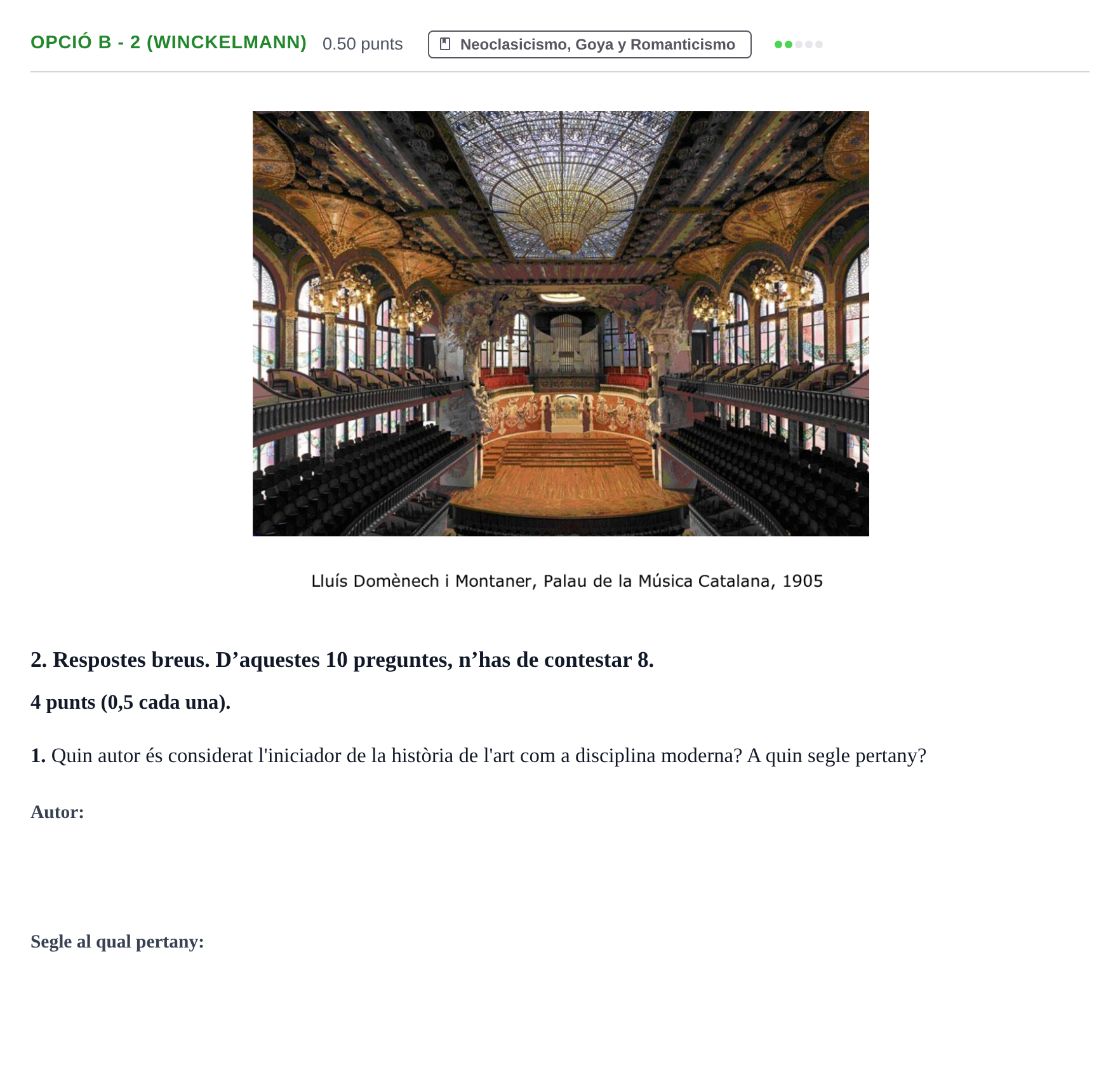Enunciado: Ejercicio Opció B - 2 (Winckelmann) · Fundamentos Artísticos PAU Baleares Ordinaria 2024