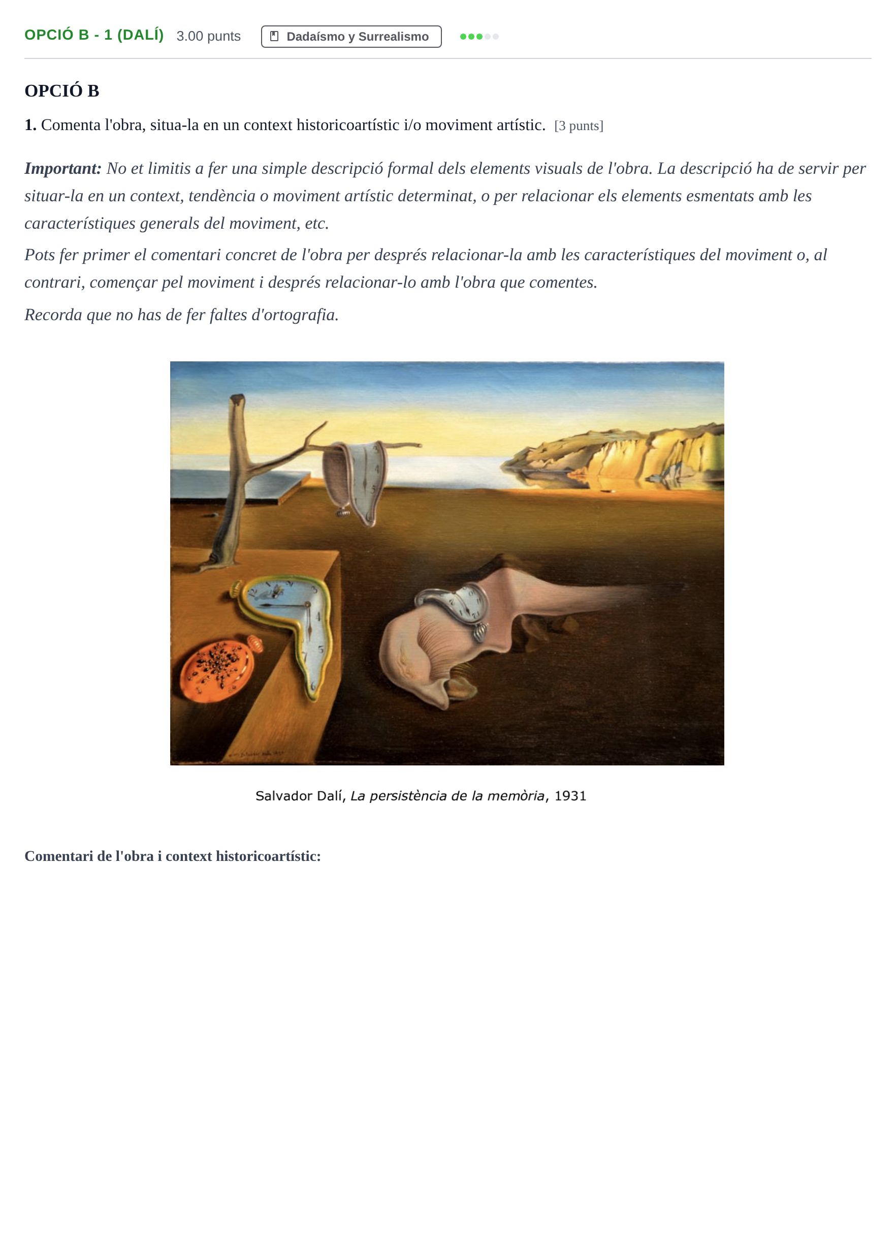 Enunciado: Ejercicio Opció B - 1 (Dalí) · Fundamentos Artísticos PAU Baleares Ordinaria 2024