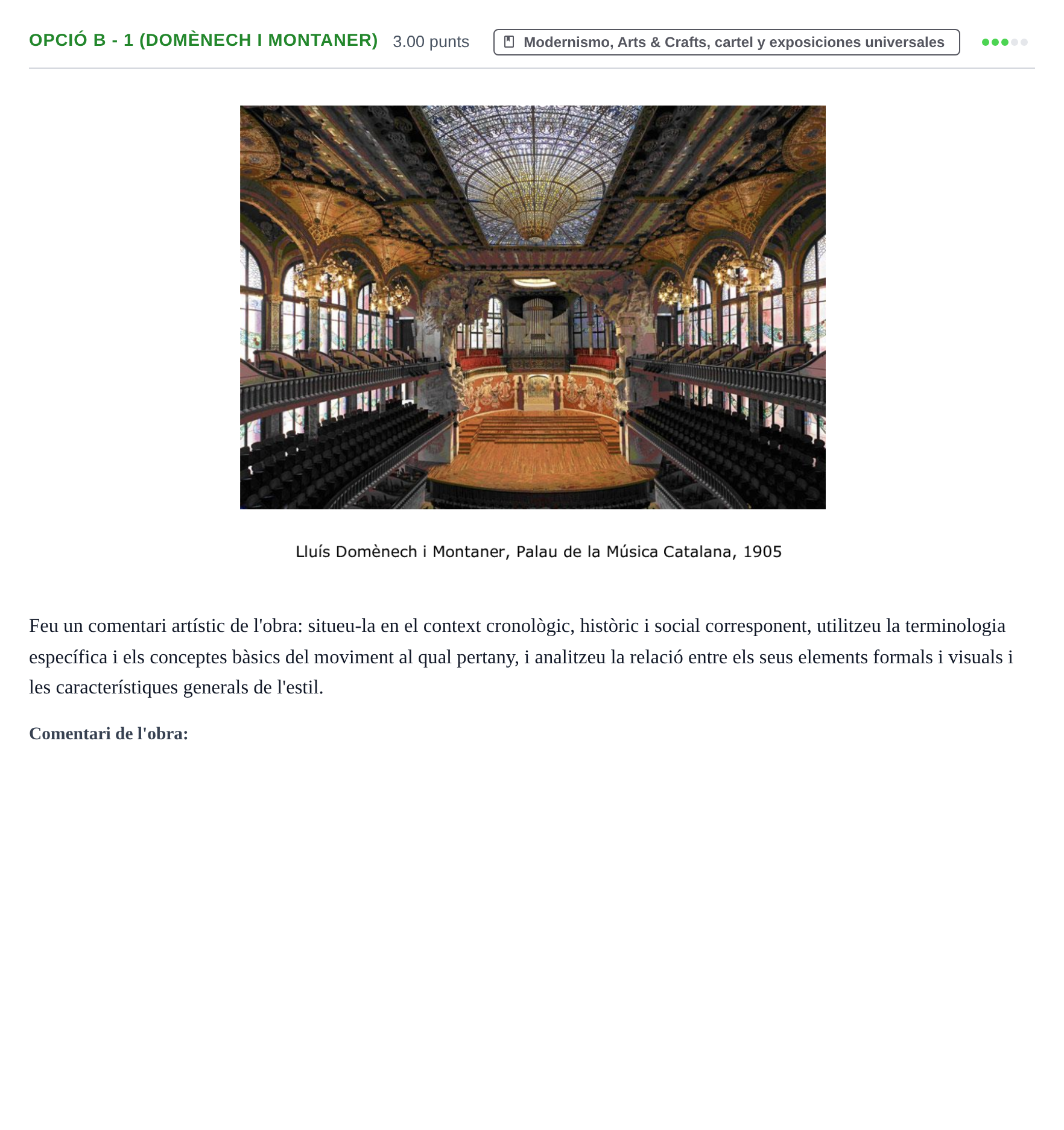 Enunciado: Ejercicio Opció B - 1 (Domènech i Montaner) · Fundamentos Artísticos PAU Baleares Ordinaria 2024