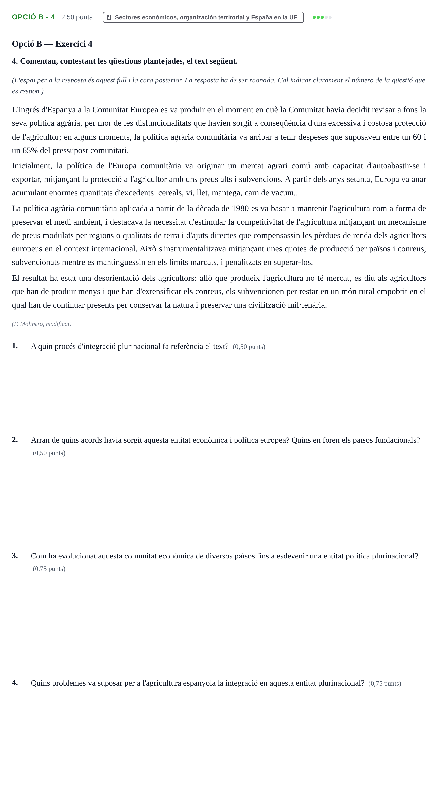 Enunciado: Ejercicio Opció B - 4 · Geografía PAU Baleares Ordinaria 2024