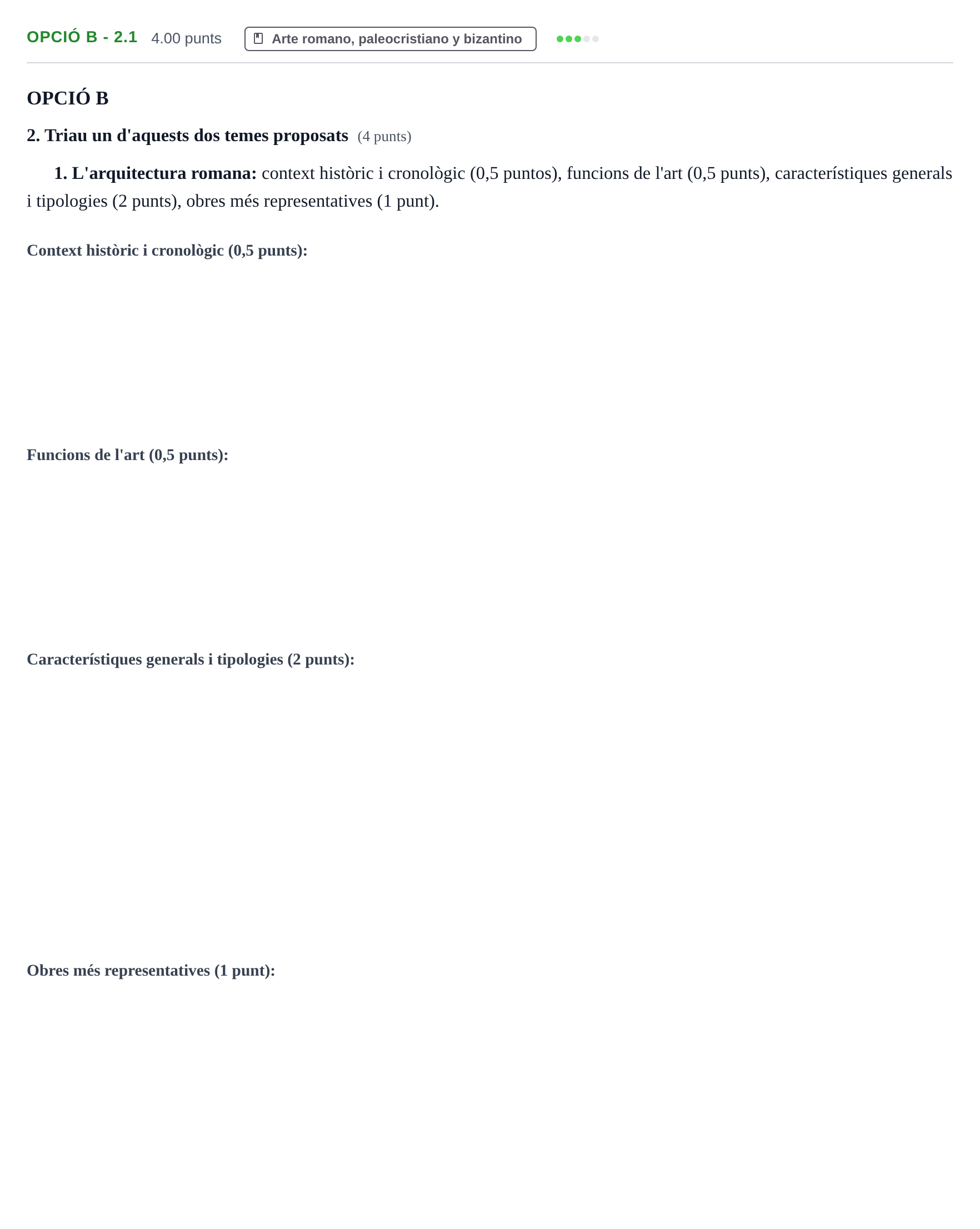Enunciado: Ejercicio Opció B - 2.1 · Historia del Arte PAU Baleares Ordinaria 2024