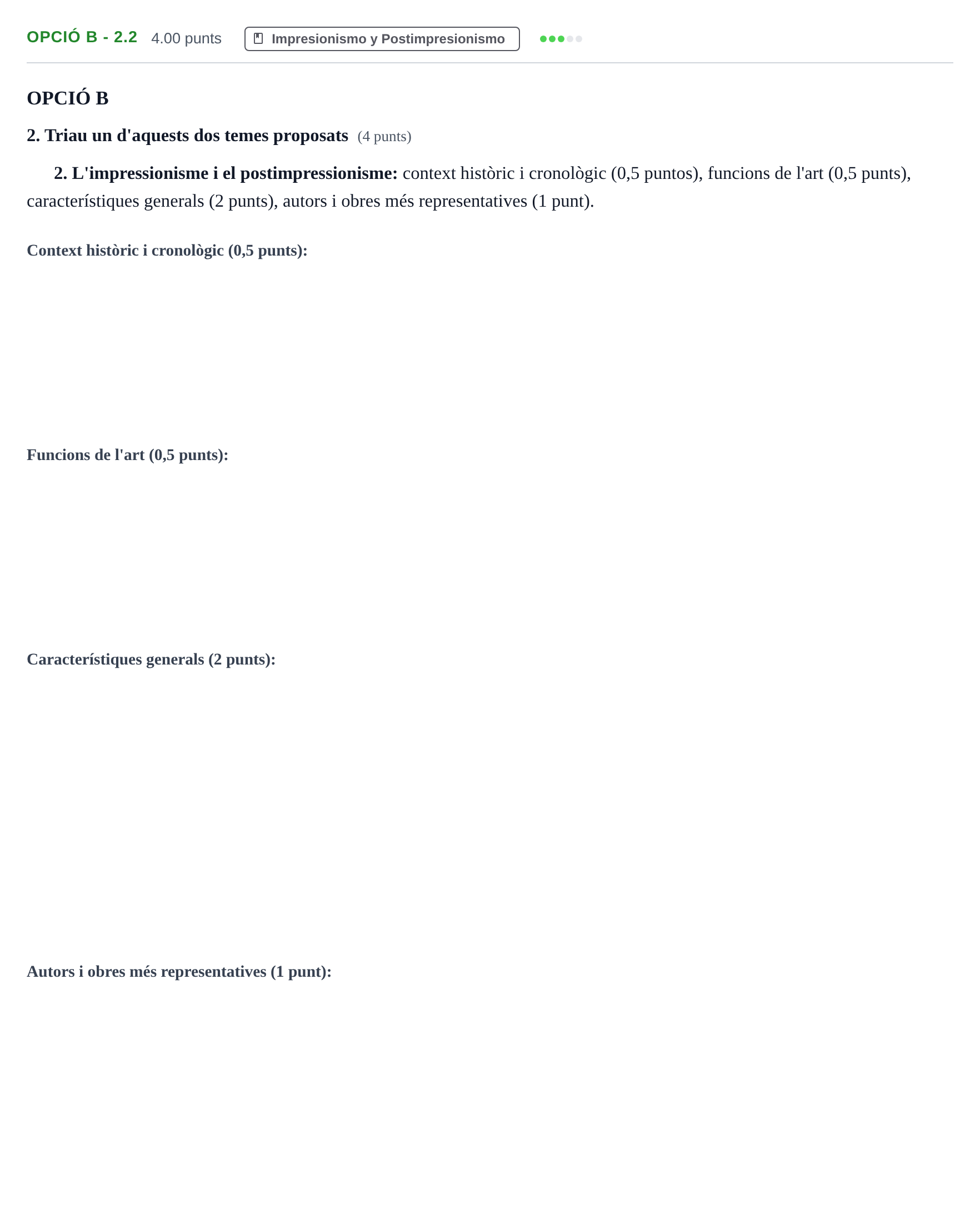 Enunciado: Ejercicio Opció B - 2.2 · Historia del Arte PAU Baleares Ordinaria 2024