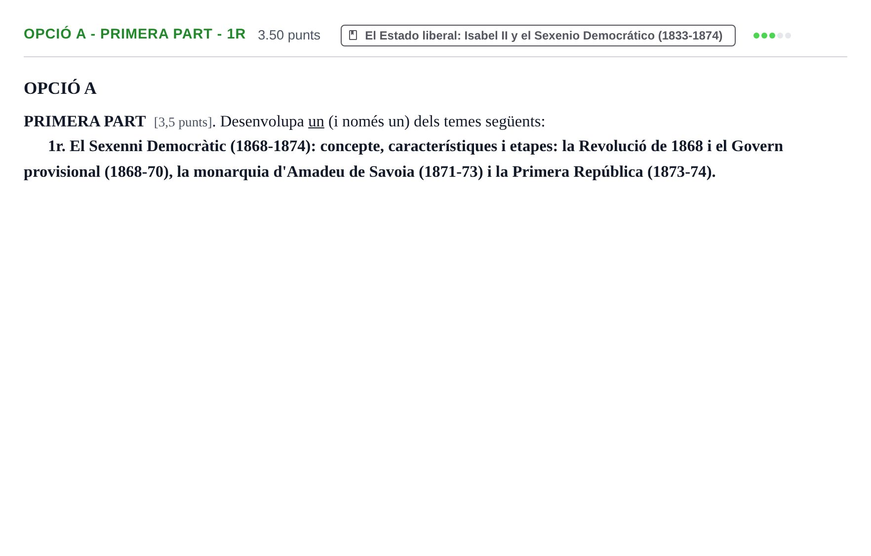Enunciado: Ejercicio Opció A - Primera part - 1r · Historia de España PAU Baleares Extraordinaria 2024
