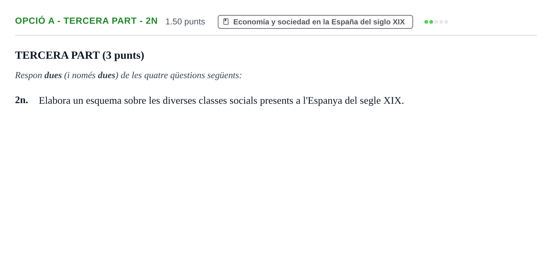 Enunciado: Ejercicio Opció A - Tercera part - 2n · Historia de España PAU Baleares Extraordinaria 2024