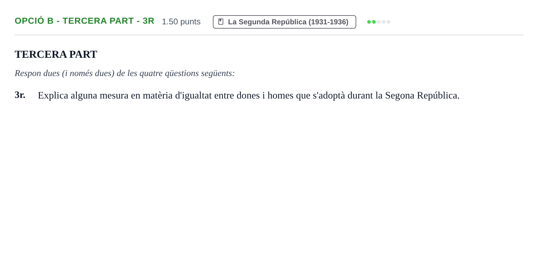 Enunciado: Ejercicio Opció B - Tercera part - 3r · Historia de España PAU Baleares Extraordinaria 2024