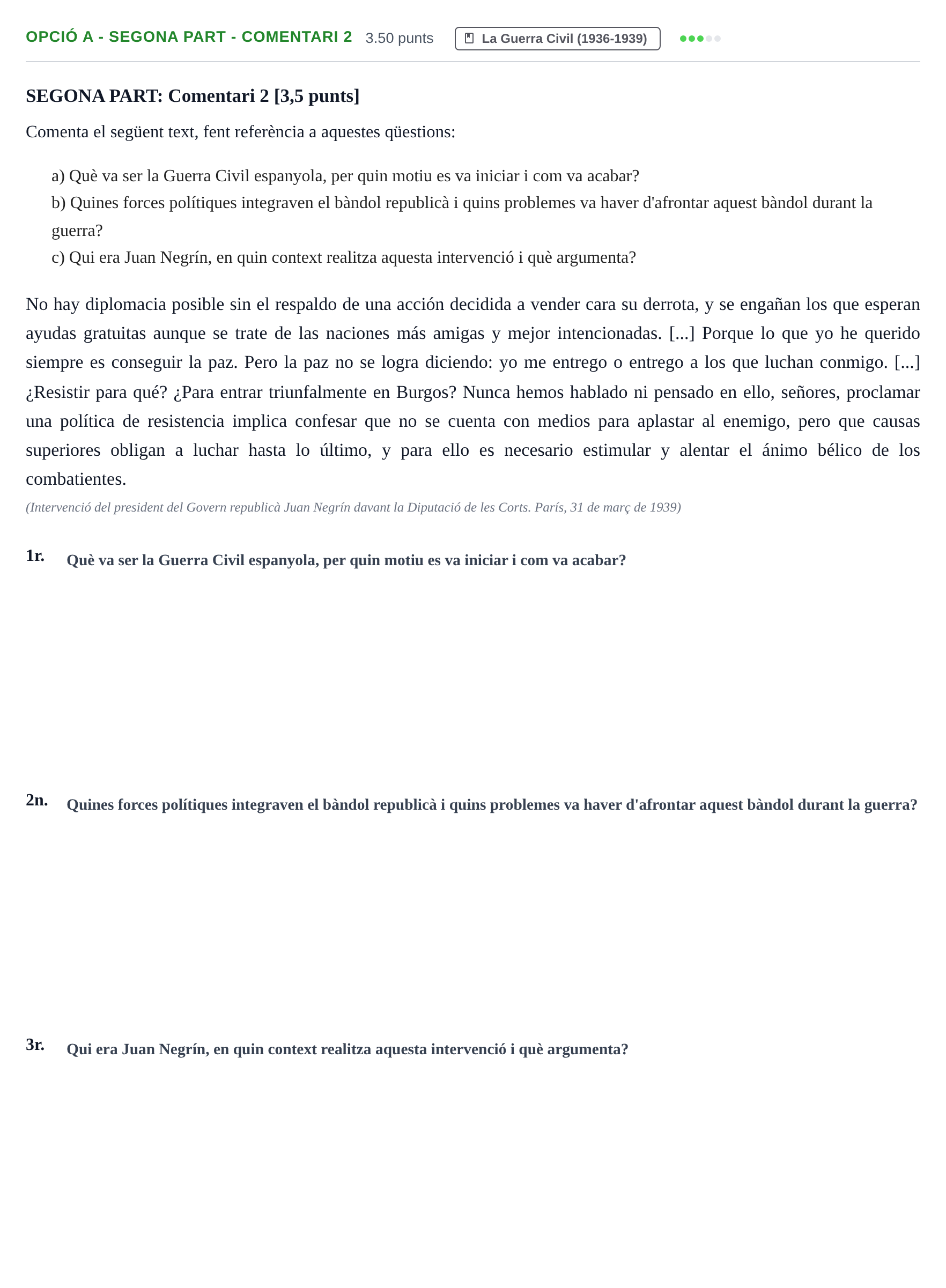 Enunciado: Ejercicio Opció A - Segona part - Comentari 2 · Historia de España PAU Baleares Ordinaria 2024