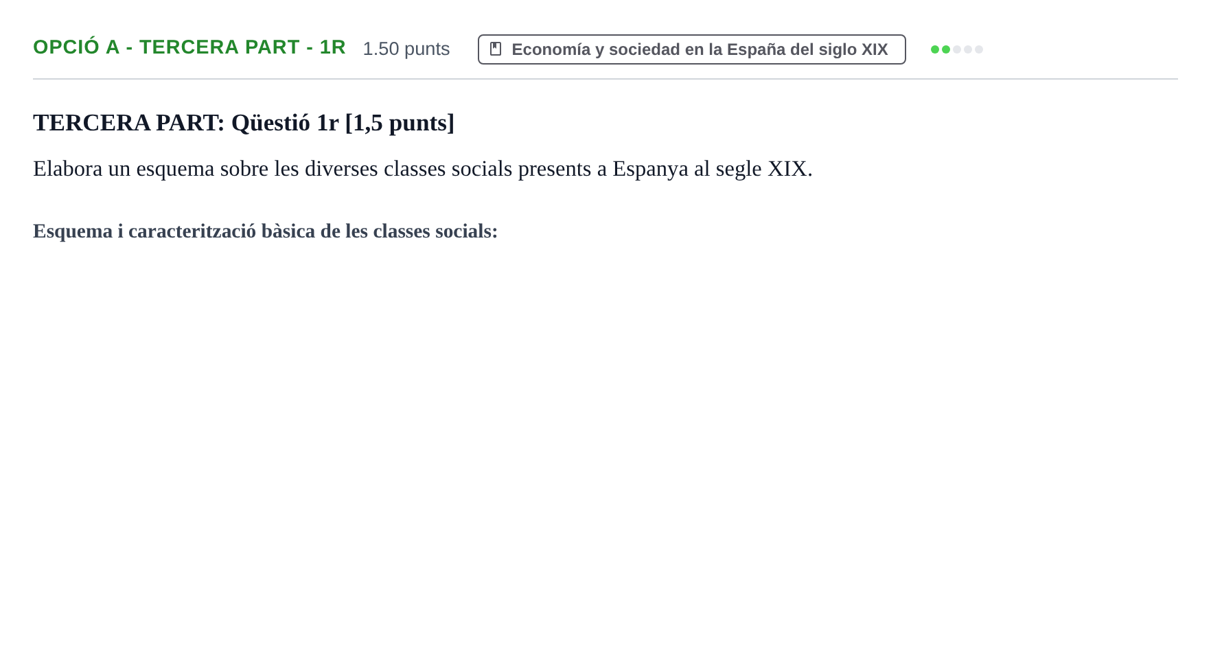 Enunciado: Ejercicio Opció A - Tercera part - 1r · Historia de España PAU Baleares Ordinaria 2024