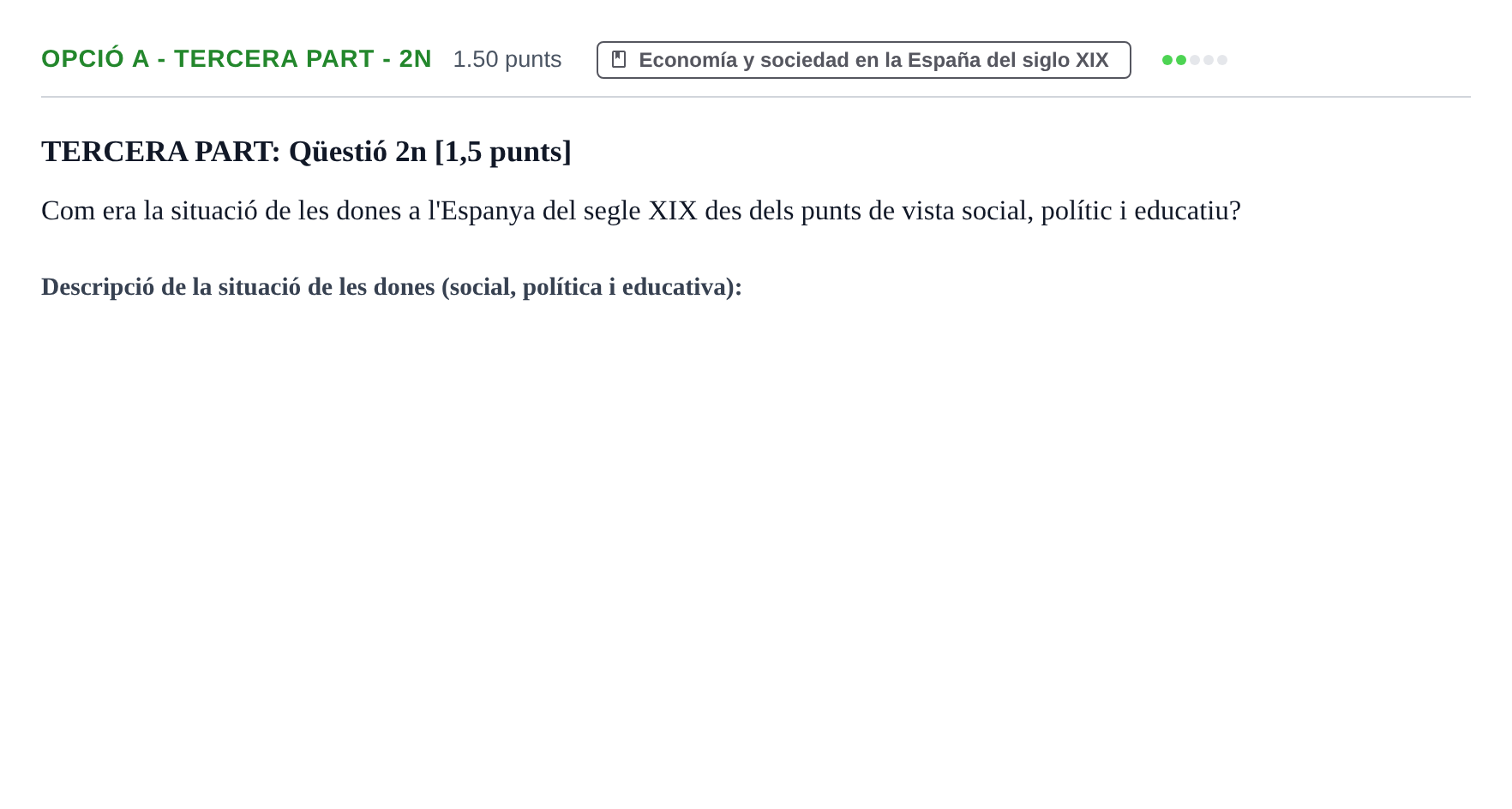 Enunciado: Ejercicio Opció A - Tercera part - 2n · Historia de España PAU Baleares Ordinaria 2024