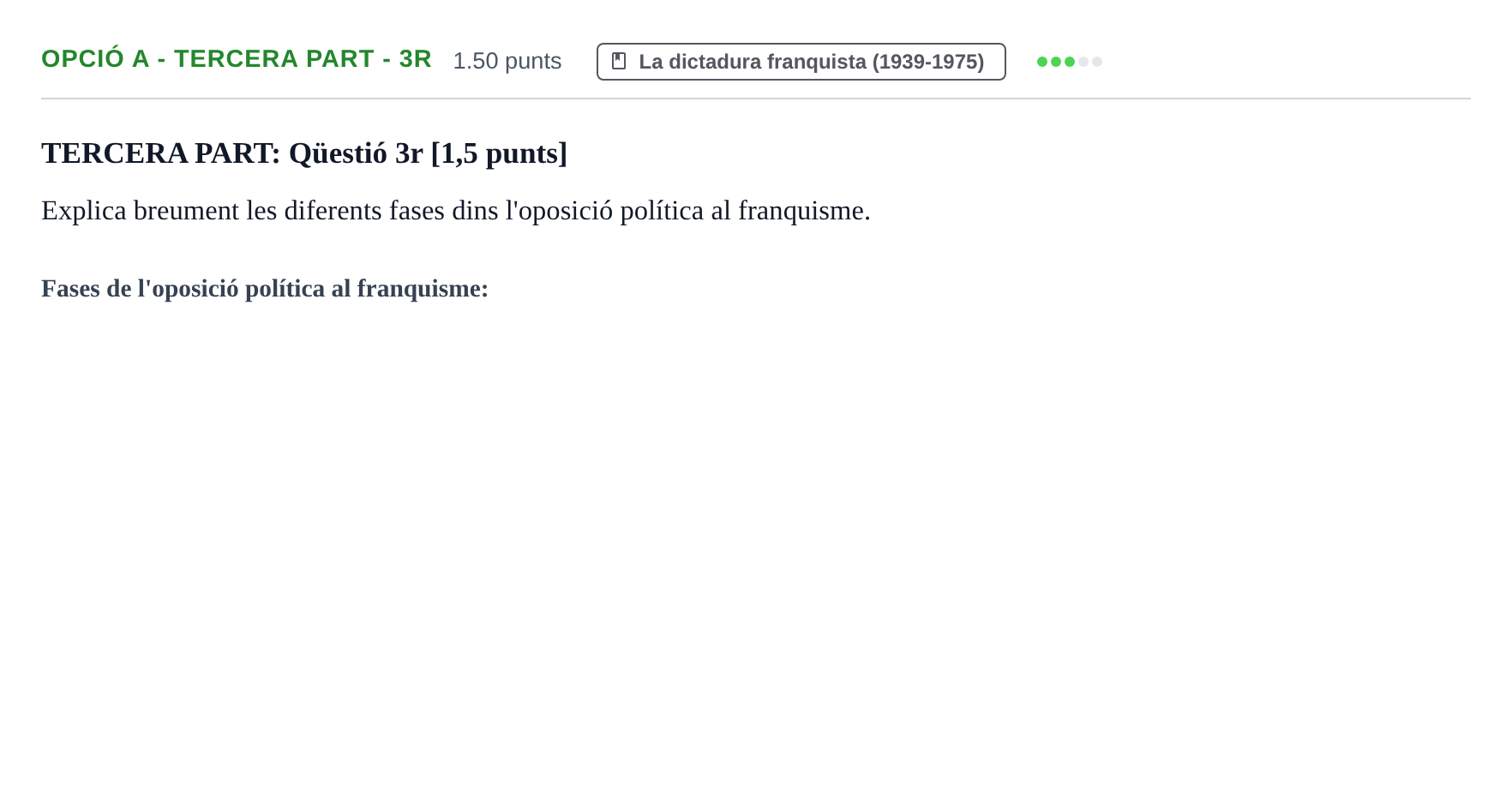 Enunciado: Ejercicio Opció A - Tercera part - 3r · Historia de España PAU Baleares Ordinaria 2024