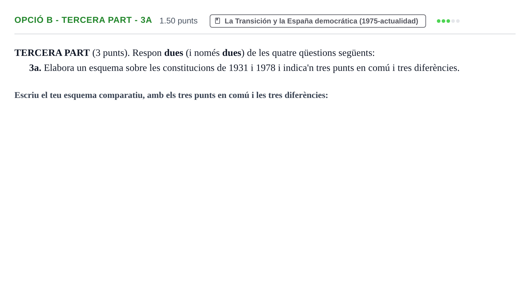 Enunciado: Ejercicio Opció B - Tercera part - 3a · Historia de España PAU Baleares Ordinaria 2024