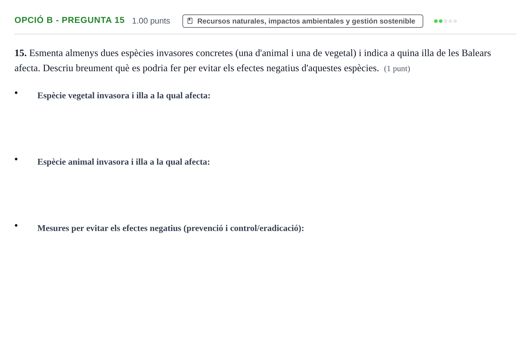 Enunciado: Ejercicio Opció B - Pregunta 15 · Geología y Ciencias Ambientales PAU Baleares Extraordinaria 2024