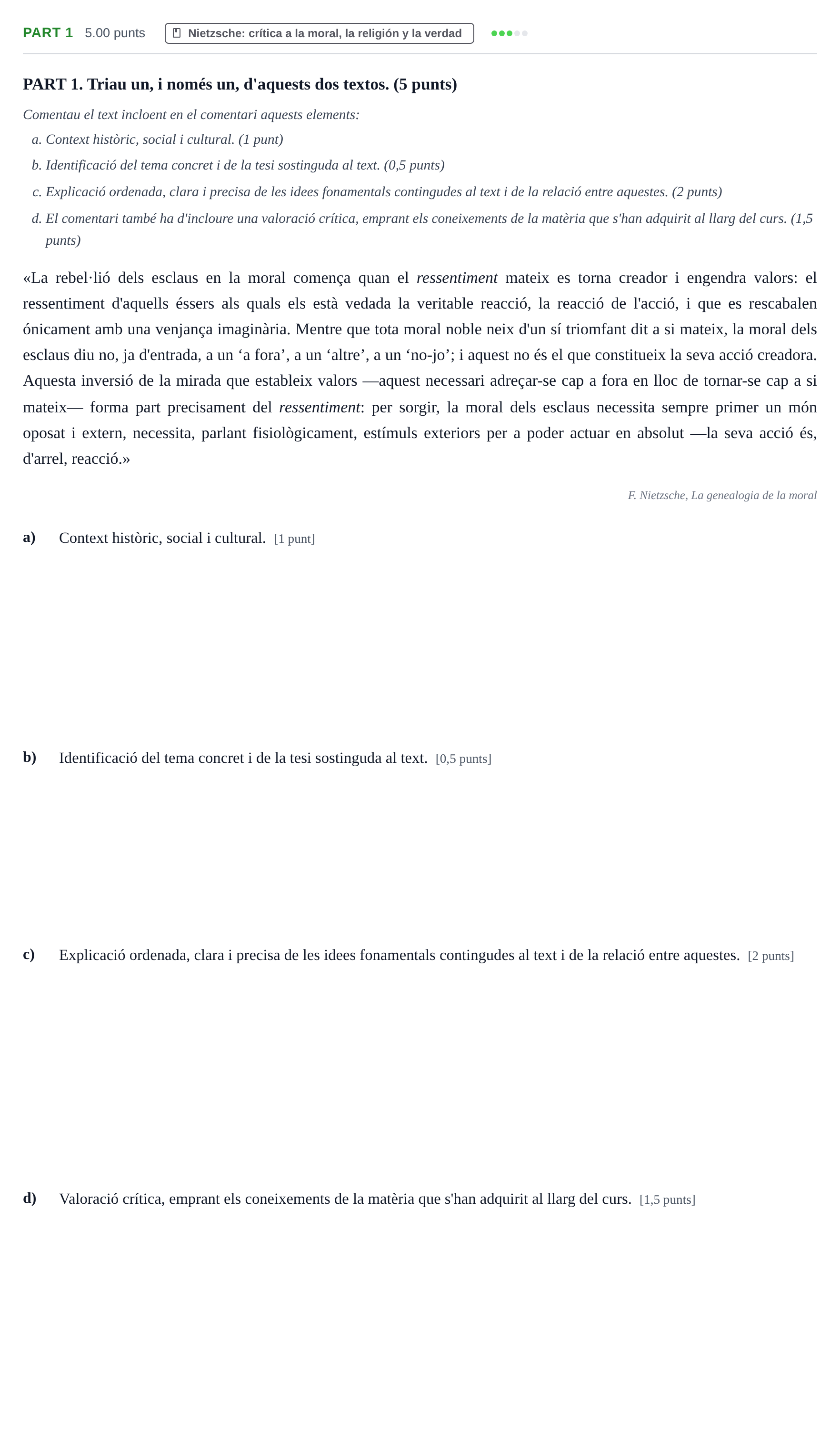 Enunciado: Part 1 - Nietzsche · Historia de la Filosofía PAU Baleares Extraordinaria 2024