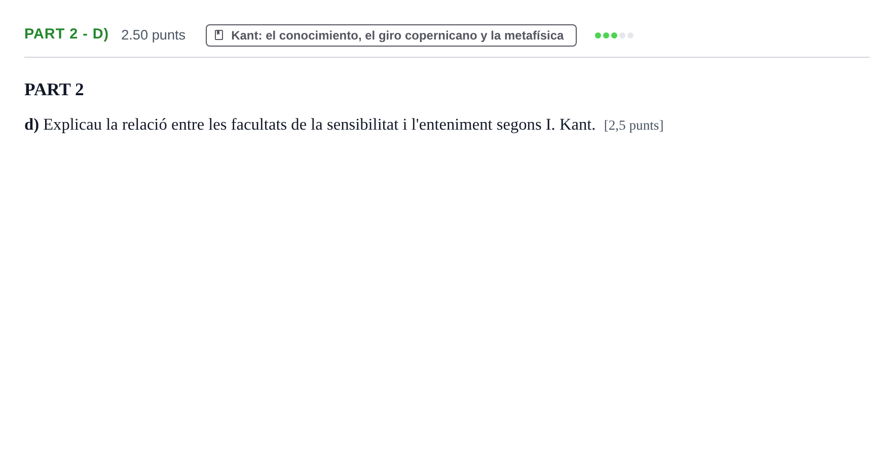 Enunciado: Part 2 - d) · Historia de la Filosofía PAU Baleares Extraordinaria 2024