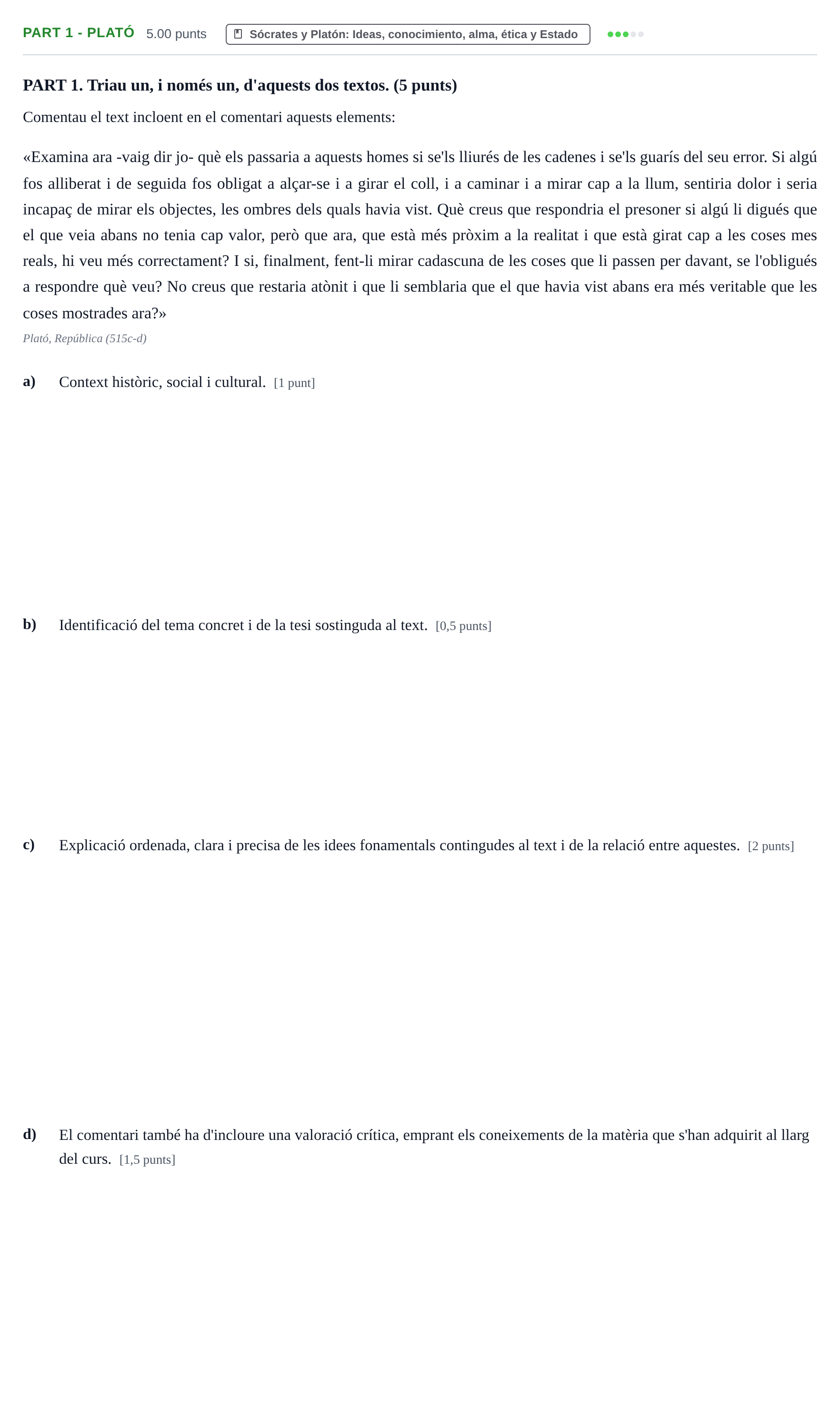 Enunciado: Part 1 - Plató · Historia de la Filosofía PAU Baleares Ordinaria 2024