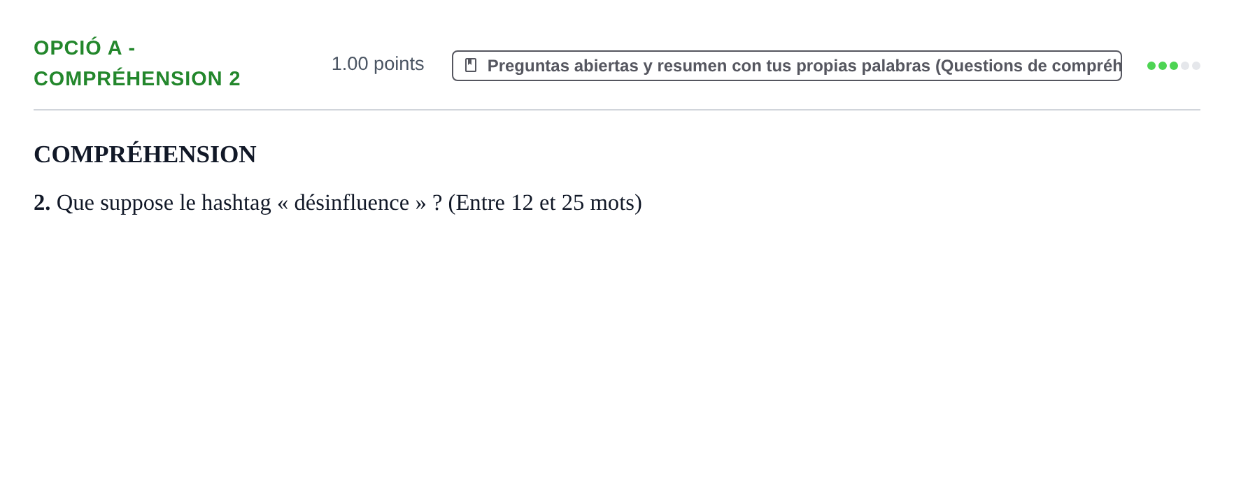 Enunciado: Ejercicio Opció A - Compréhension 2 · Francés PAU Baleares Extraordinaria 2024
