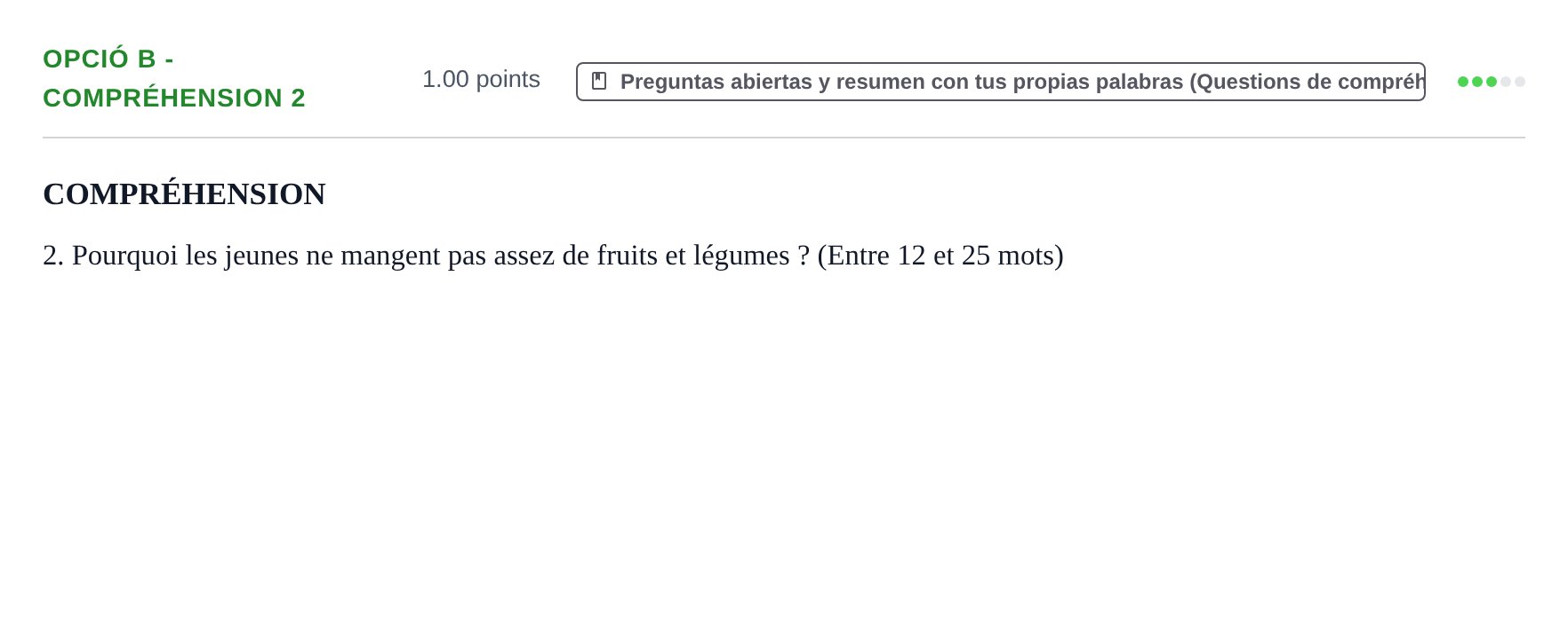 Enunciado: Ejercicio Opció B - Compréhension 2 · Francés PAU Baleares Ordinaria 2024