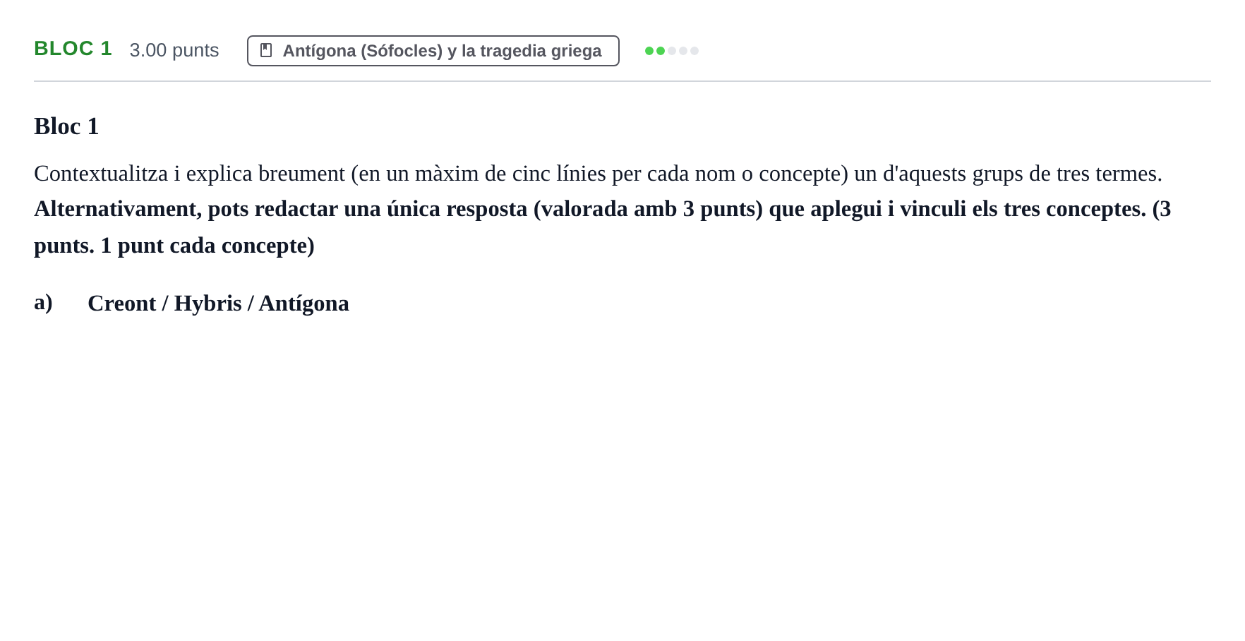 Enunciado: Ejercicio Bloc 1 - a · Literatura Dramática PAU Baleares Ordinaria 2024