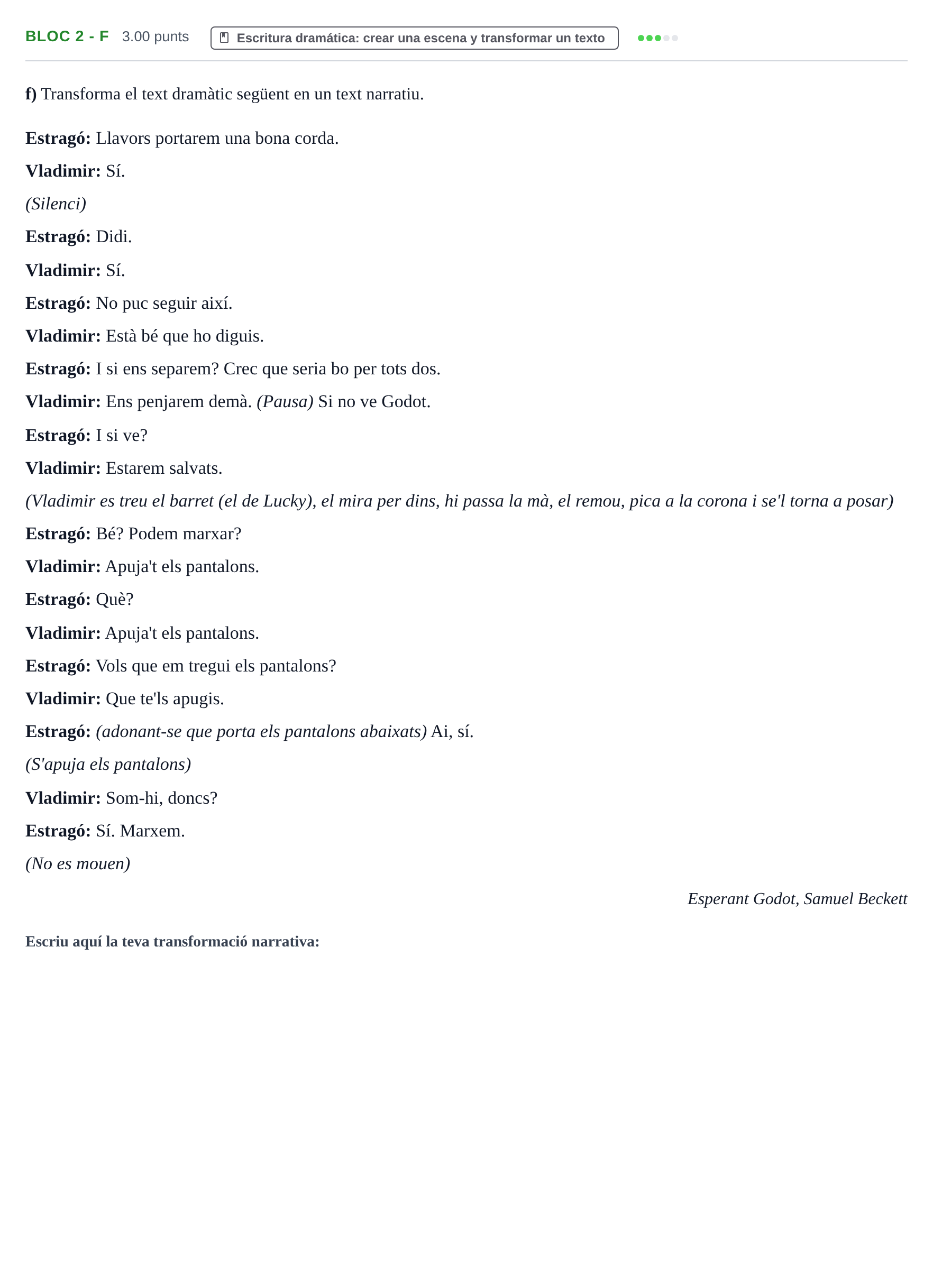 Enunciado: Ejercicio Bloc 2 - f · Literatura Dramática PAU Baleares Ordinaria 2024
