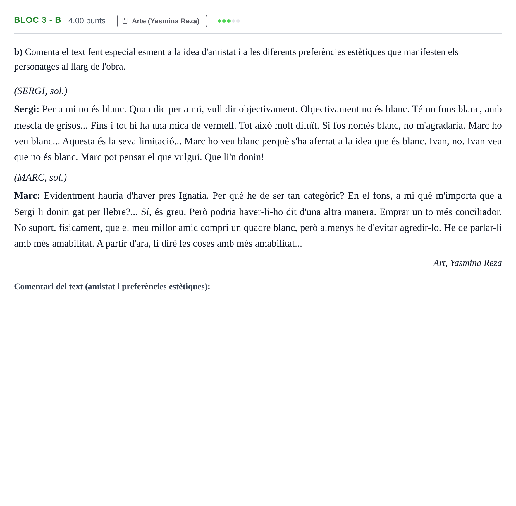 Enunciado: Ejercicio Bloc 3 - b · Literatura Dramática PAU Baleares Ordinaria 2024