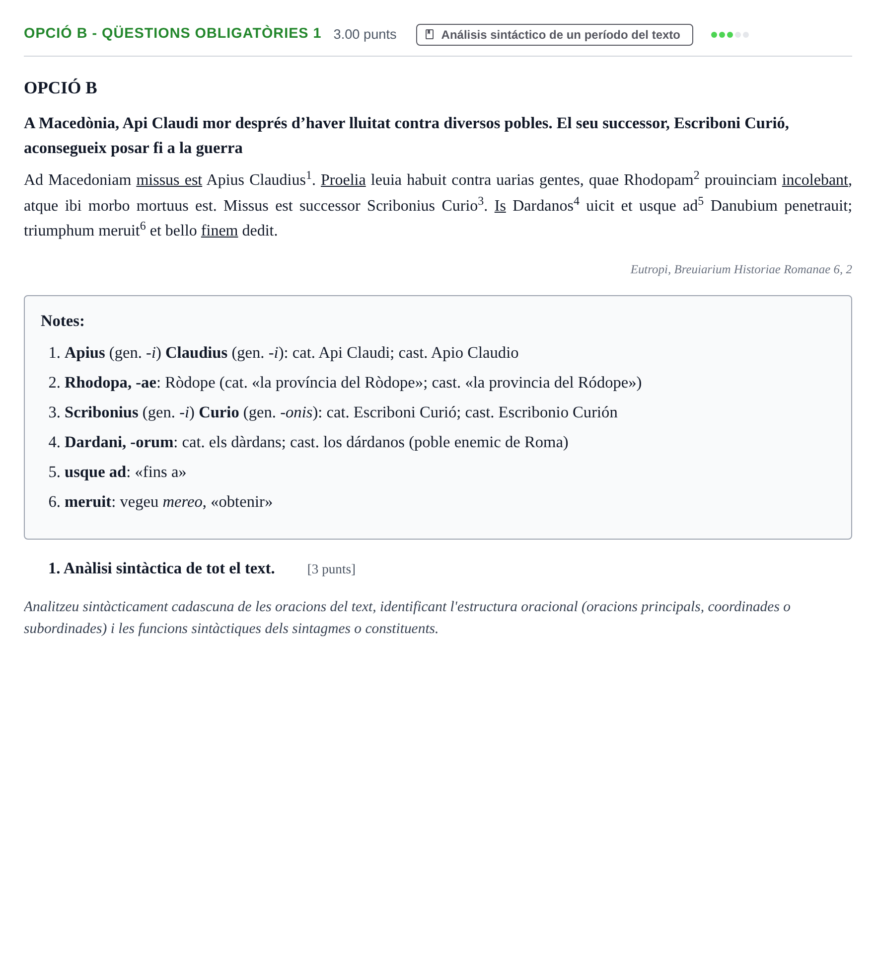 Enunciado: Ejercicio Opció B - Qüestions obligatòries 1 · Latín II PAU Baleares Ordinaria 2024