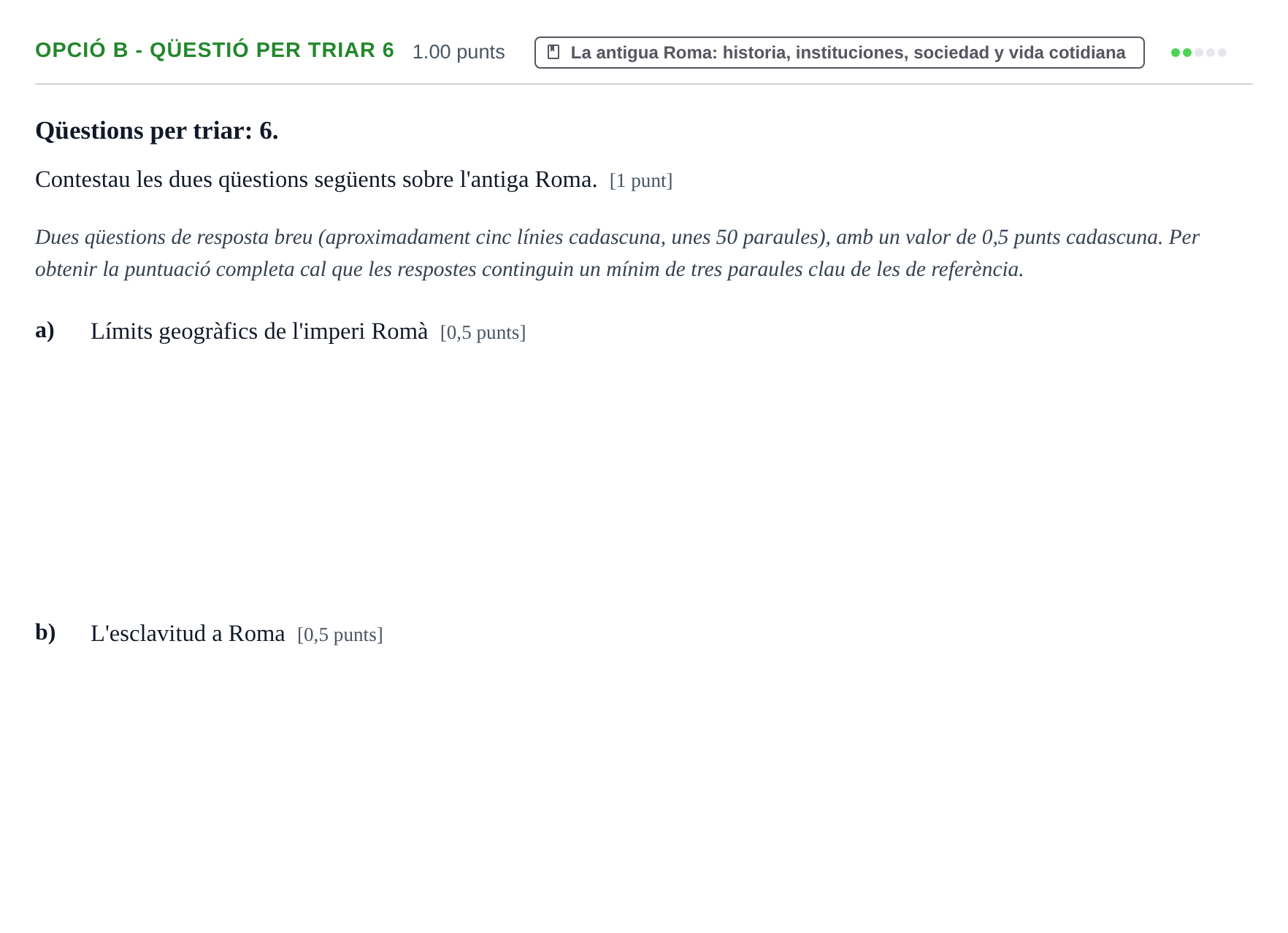 Enunciado: Ejercicio Opció B - Qüestió per triar 6 · Latín II PAU Baleares Ordinaria 2024