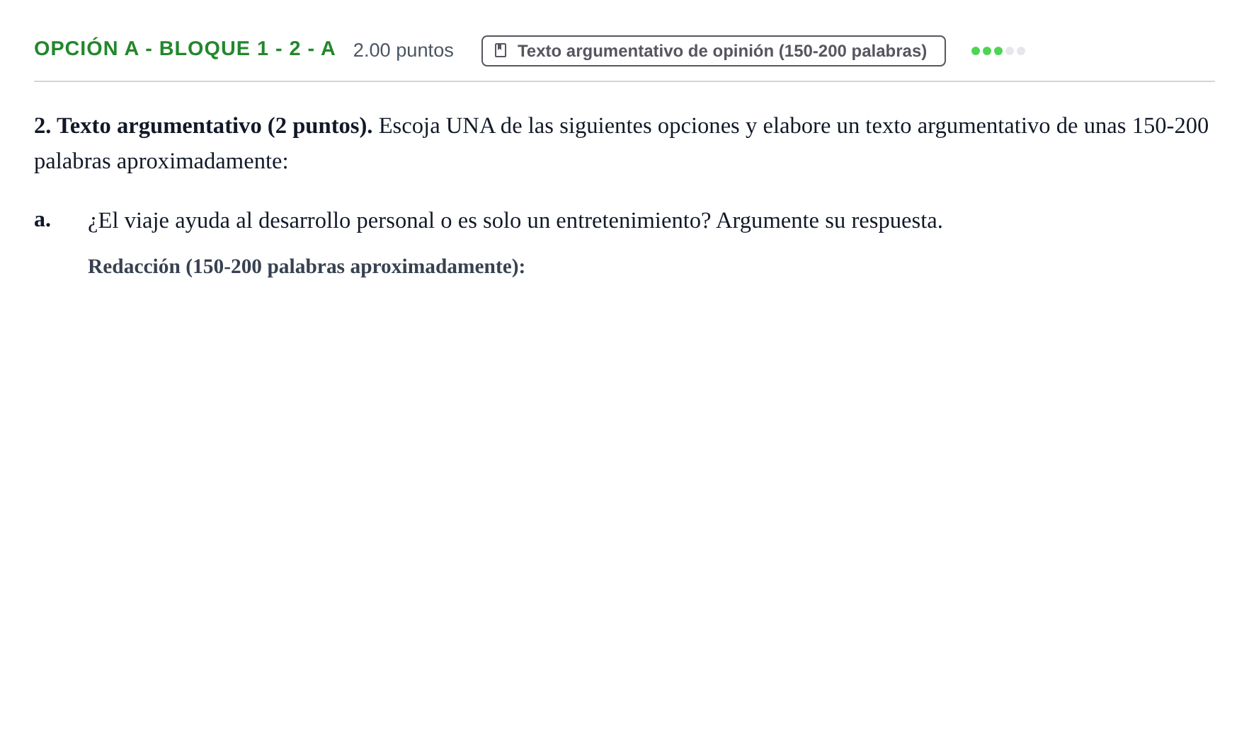 Enunciado: Opción A - Bloque 1 - 2 - a · Lengua Castellana y Literatura II PAU Baleares Ordinaria 2024