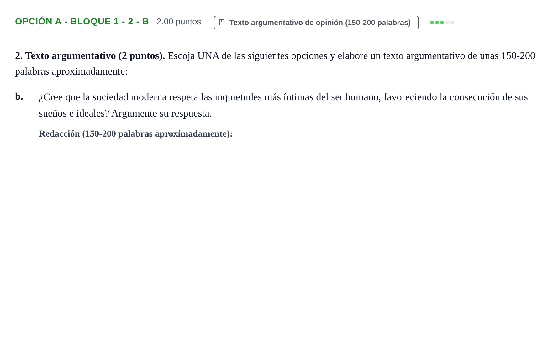 Enunciado: Opción A - Bloque 1 - 2 - b · Lengua Castellana y Literatura II PAU Baleares Ordinaria 2024