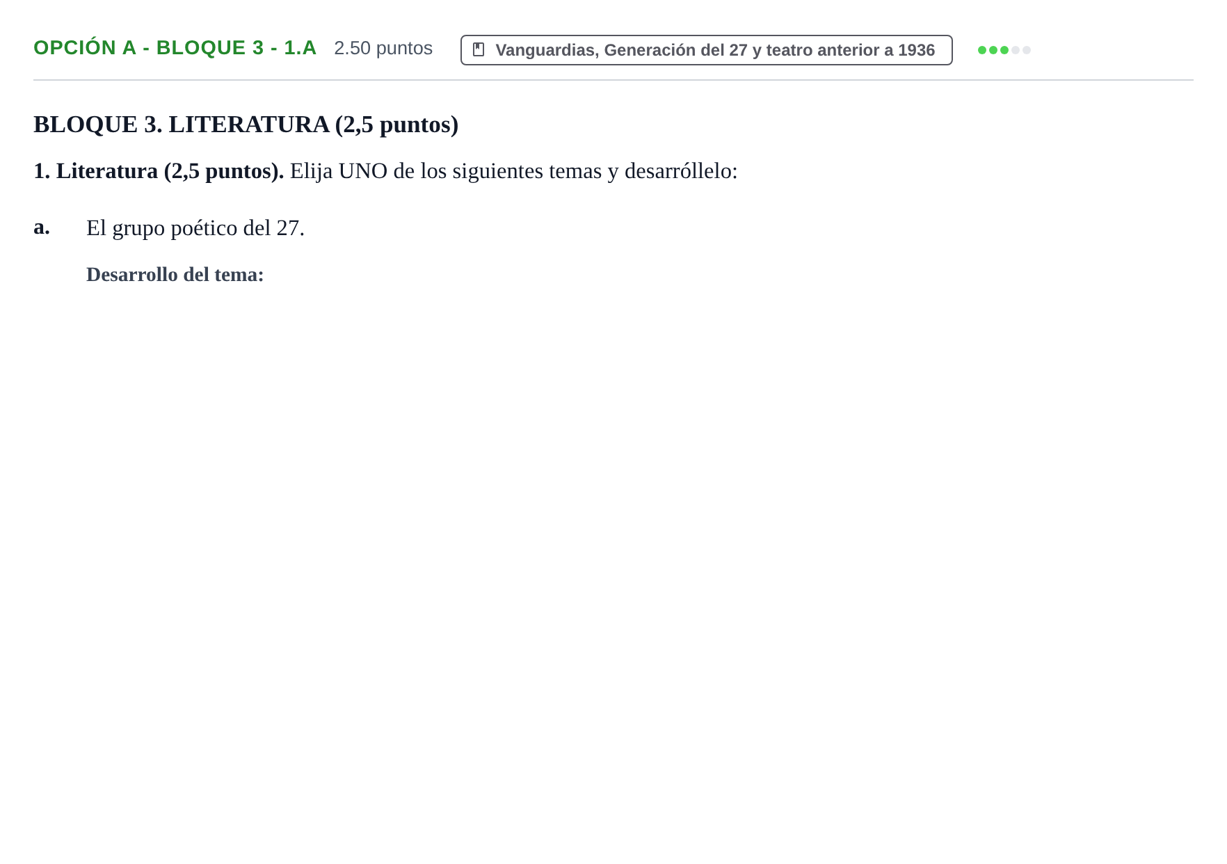 Enunciado: Opción A - Bloque 3 - 1.a · Lengua Castellana y Literatura II PAU Baleares Ordinaria 2024