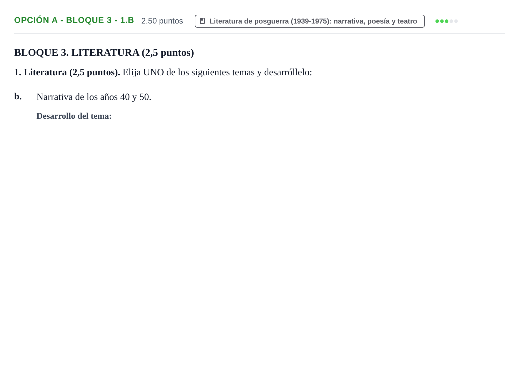 Enunciado: Opción A - Bloque 3 - 1.b · Lengua Castellana y Literatura II PAU Baleares Ordinaria 2024