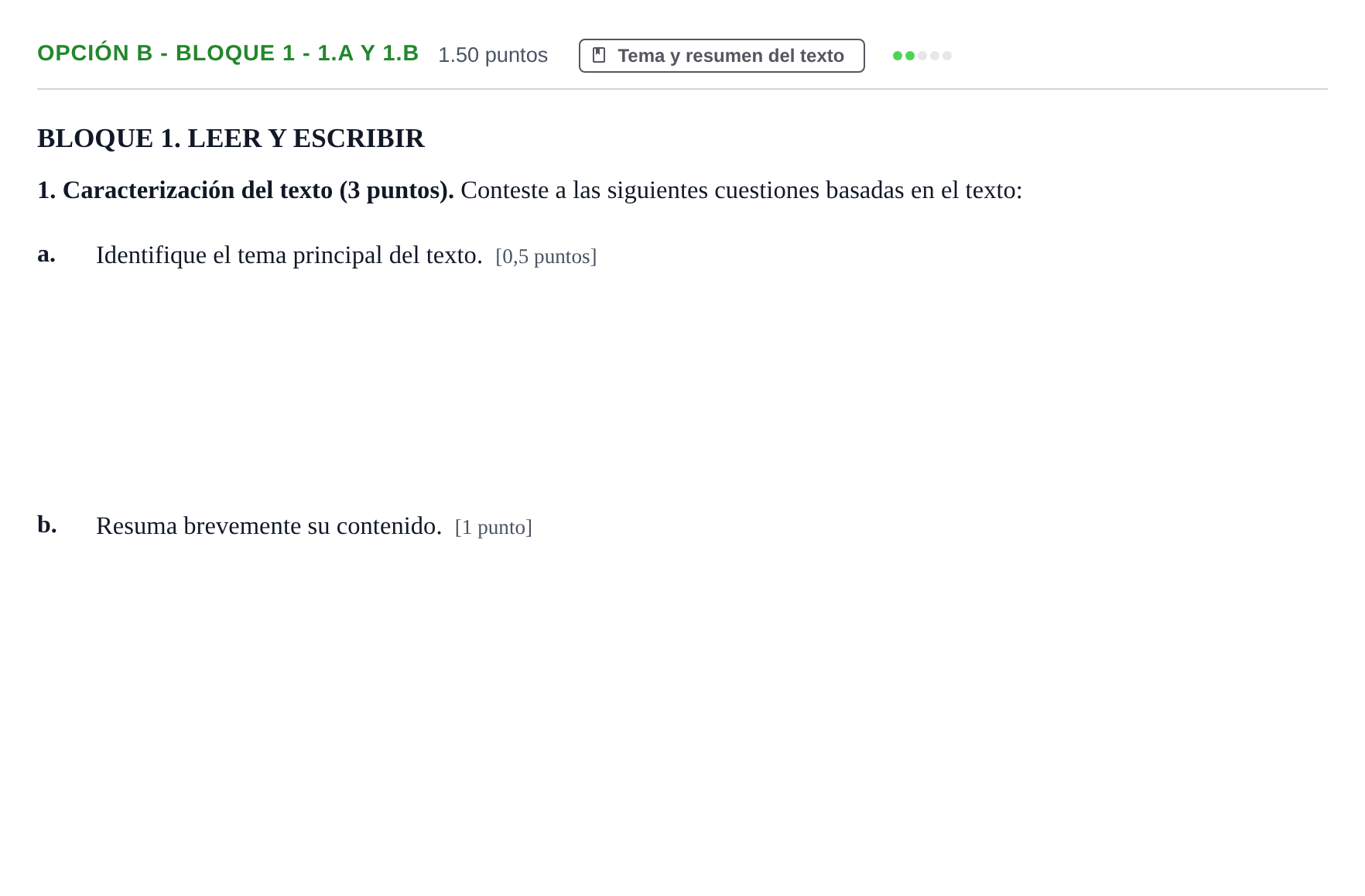 Enunciado: Opción B - Bloque 1 - 1.a y 1.b · Lengua Castellana y Literatura II PAU Baleares Ordinaria 2024