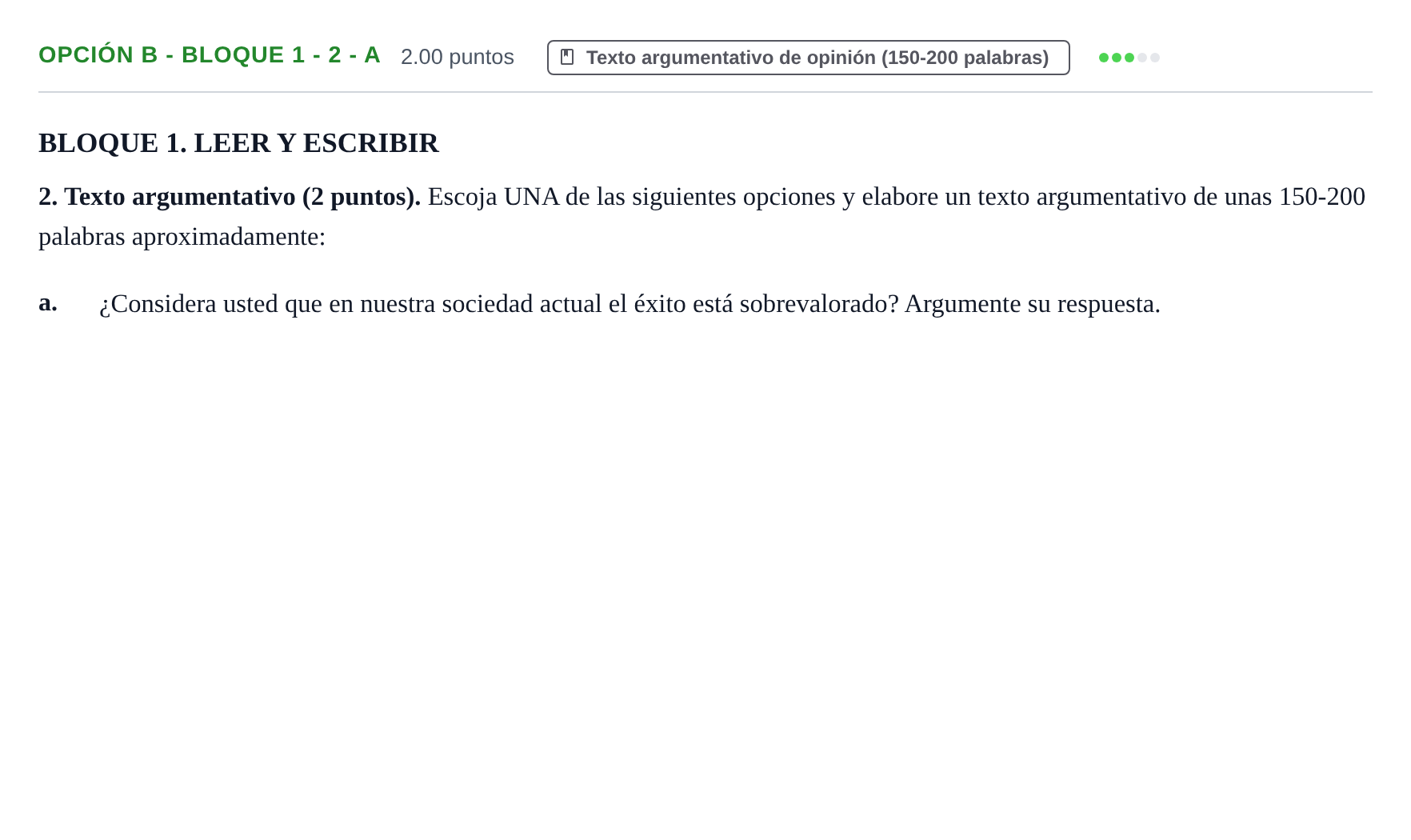 Enunciado: Opción B - Bloque 1 - 2 - a · Lengua Castellana y Literatura II PAU Baleares Ordinaria 2024