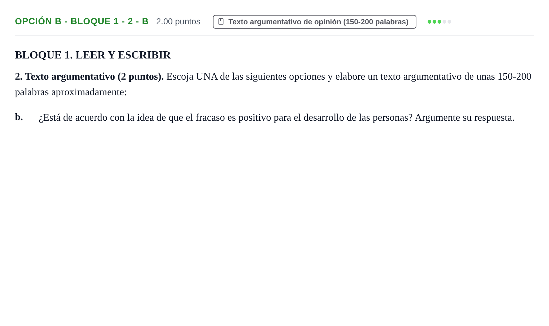Enunciado: Opción B - Bloque 1 - 2 - b · Lengua Castellana y Literatura II PAU Baleares Ordinaria 2024