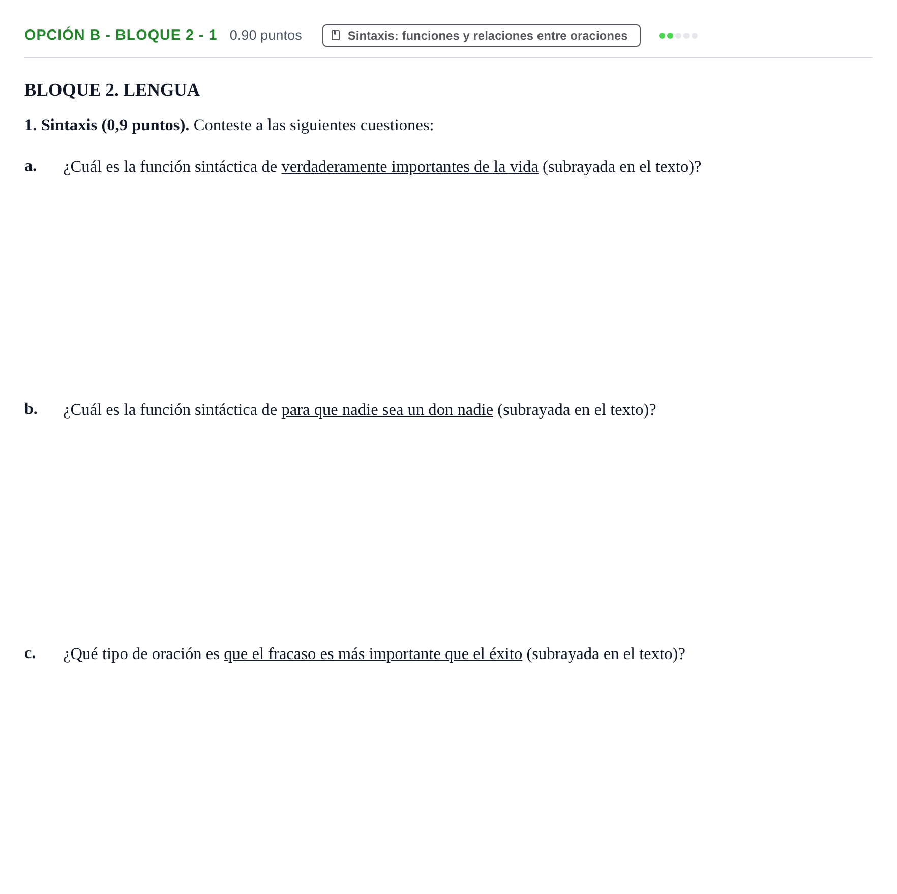 Enunciado: Opción B - Bloque 2 - 1 · Lengua Castellana y Literatura II PAU Baleares Ordinaria 2024