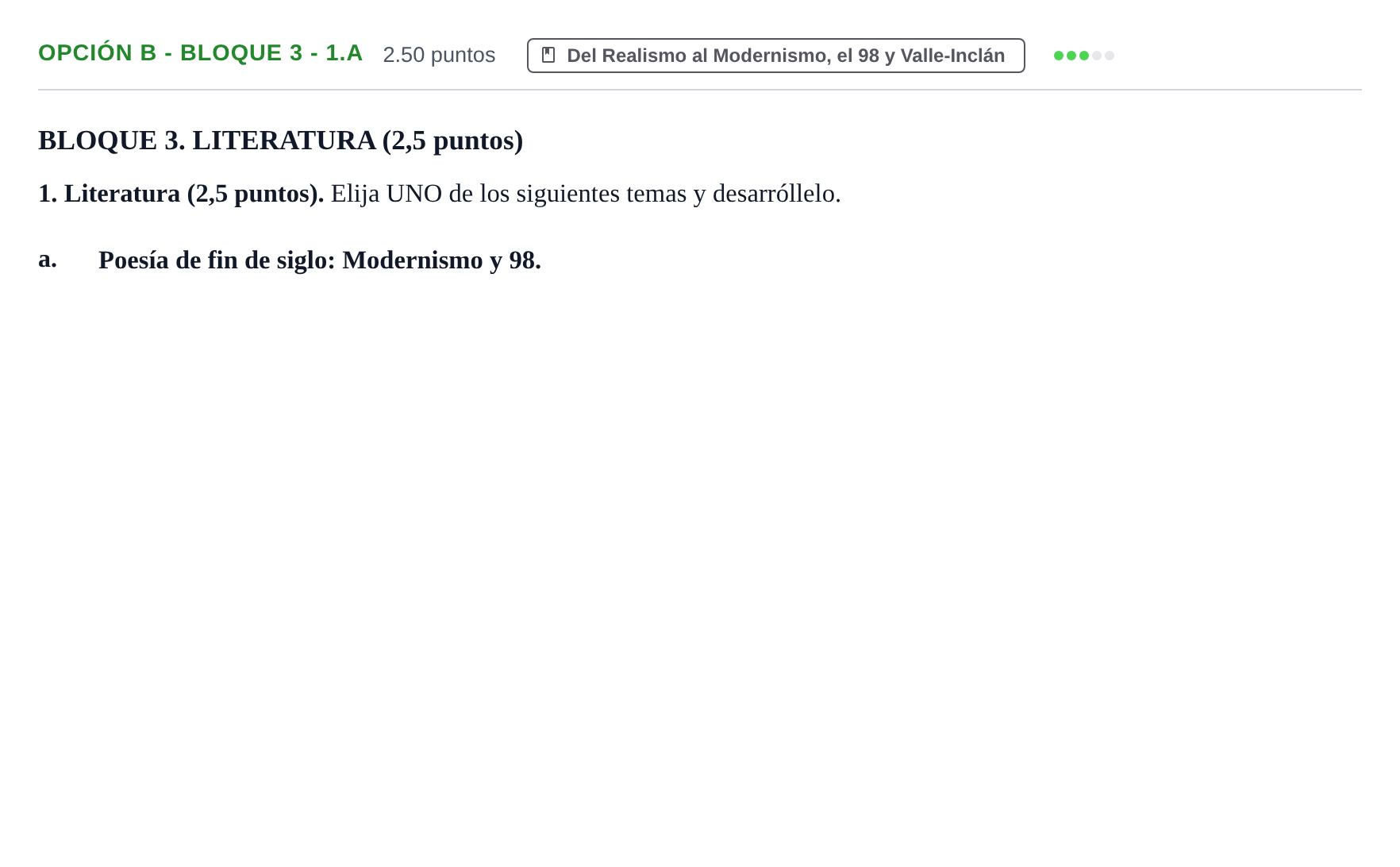 Enunciado: Opción B - Bloque 3 - 1.a · Lengua Castellana y Literatura II PAU Baleares Ordinaria 2024
