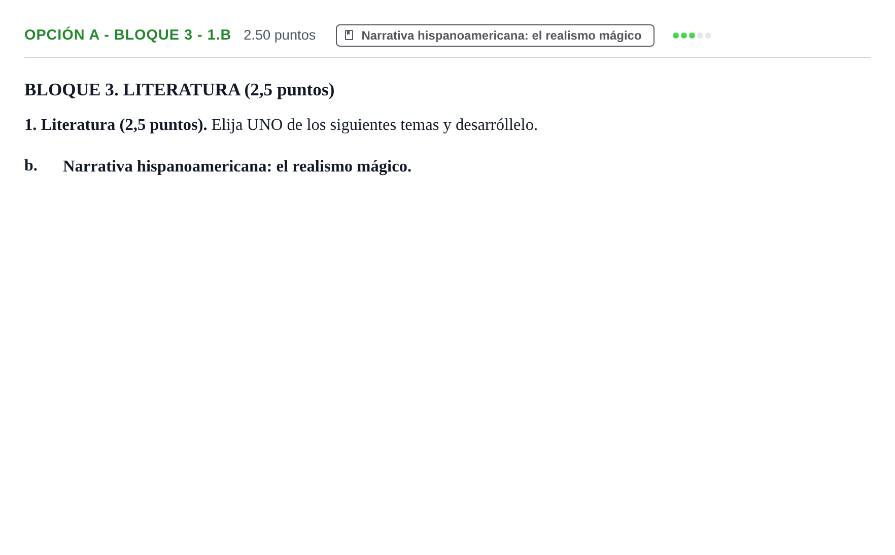 Enunciado: Opción A - Bloque 3 - 1.b · Lengua Castellana y Literatura II PAU Baleares Extraordinaria 2024
