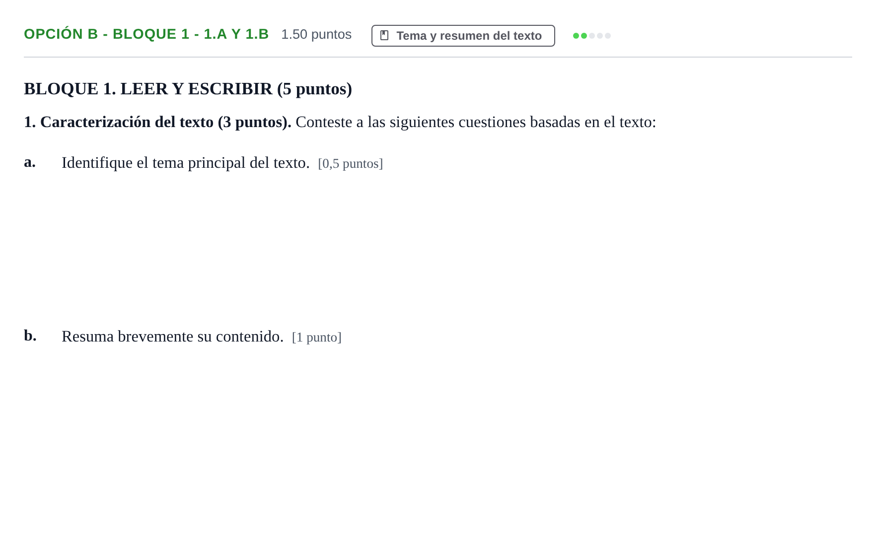 Enunciado: Opción B - Bloque 1 - 1.a y 1.b · Lengua Castellana y Literatura II PAU Baleares Extraordinaria 2024