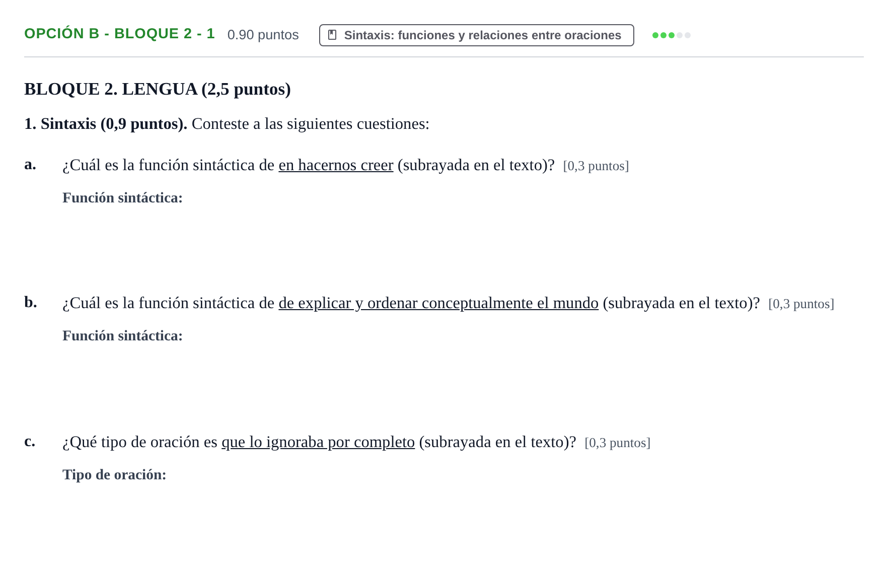 Enunciado: Opción B - Bloque 2 - 1 · Lengua Castellana y Literatura II PAU Baleares Extraordinaria 2024