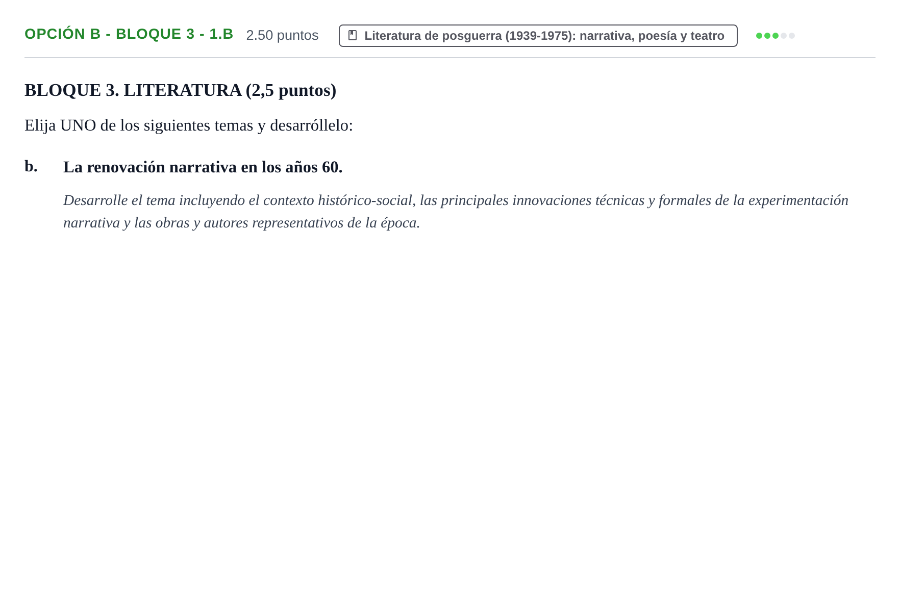 Enunciado: Opción B - Bloque 3 - 1.b · Lengua Castellana y Literatura II PAU Baleares Extraordinaria 2024